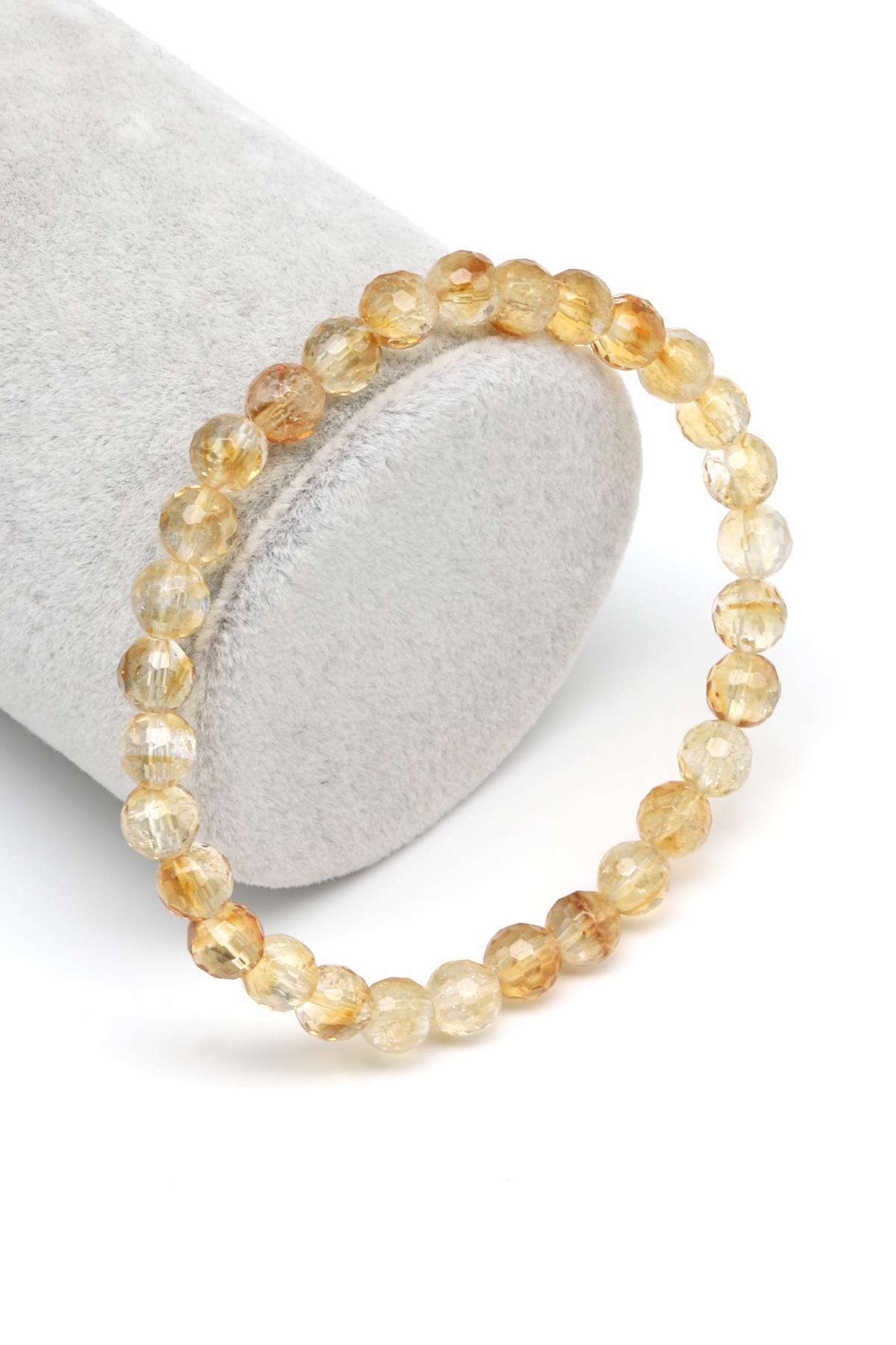 Sitrin Doğal Taş Bileklik 6 mm Fasetli Küre Kesim