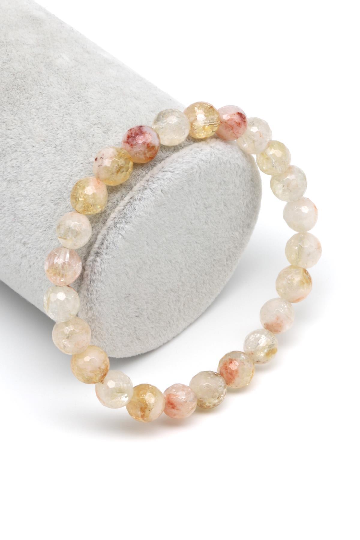 Sitrin Doğal Taş Bileklik 8 mm Fasetli Küre Kesim