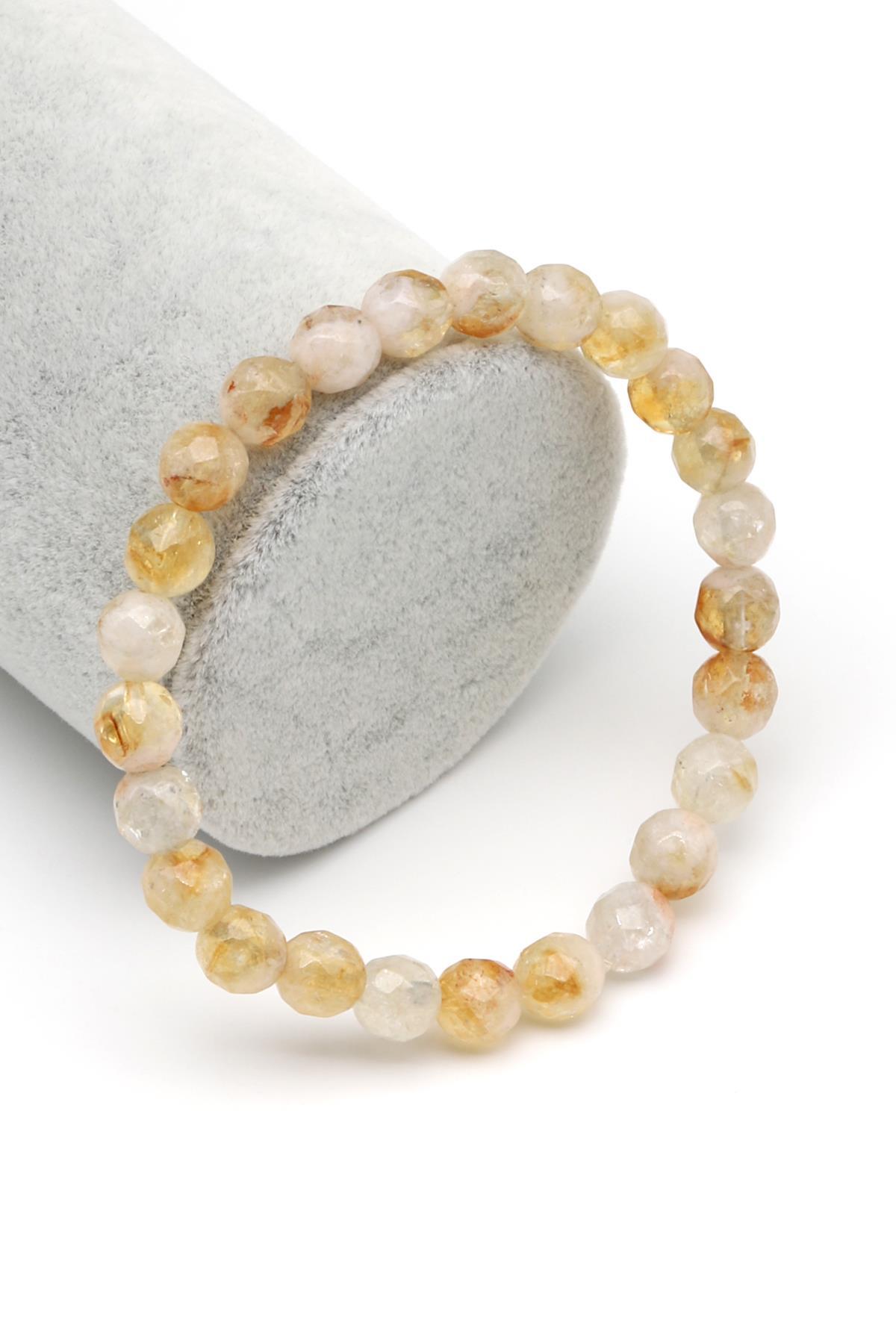 Sitrin Doğal Taş Bileklik 8 mm Fasetli Küre Kesim