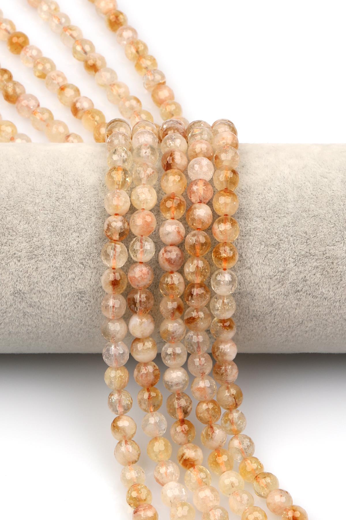 Sitrin Doğal Taş Dizi 6 mm Fasetli Küre Kesim