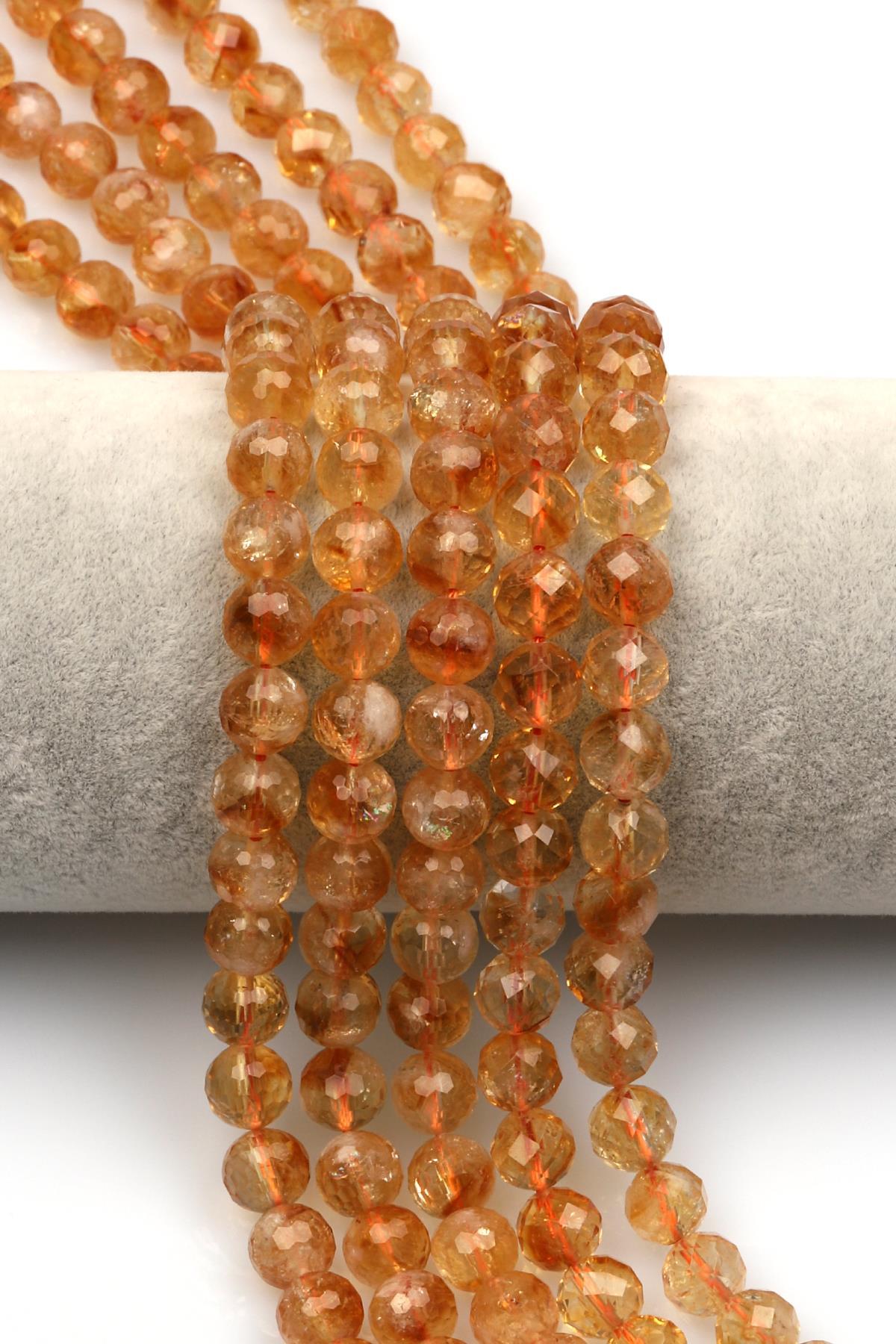 Sitrin Doğal Taş Dizi 8 mm Fasetli Küre Kesim