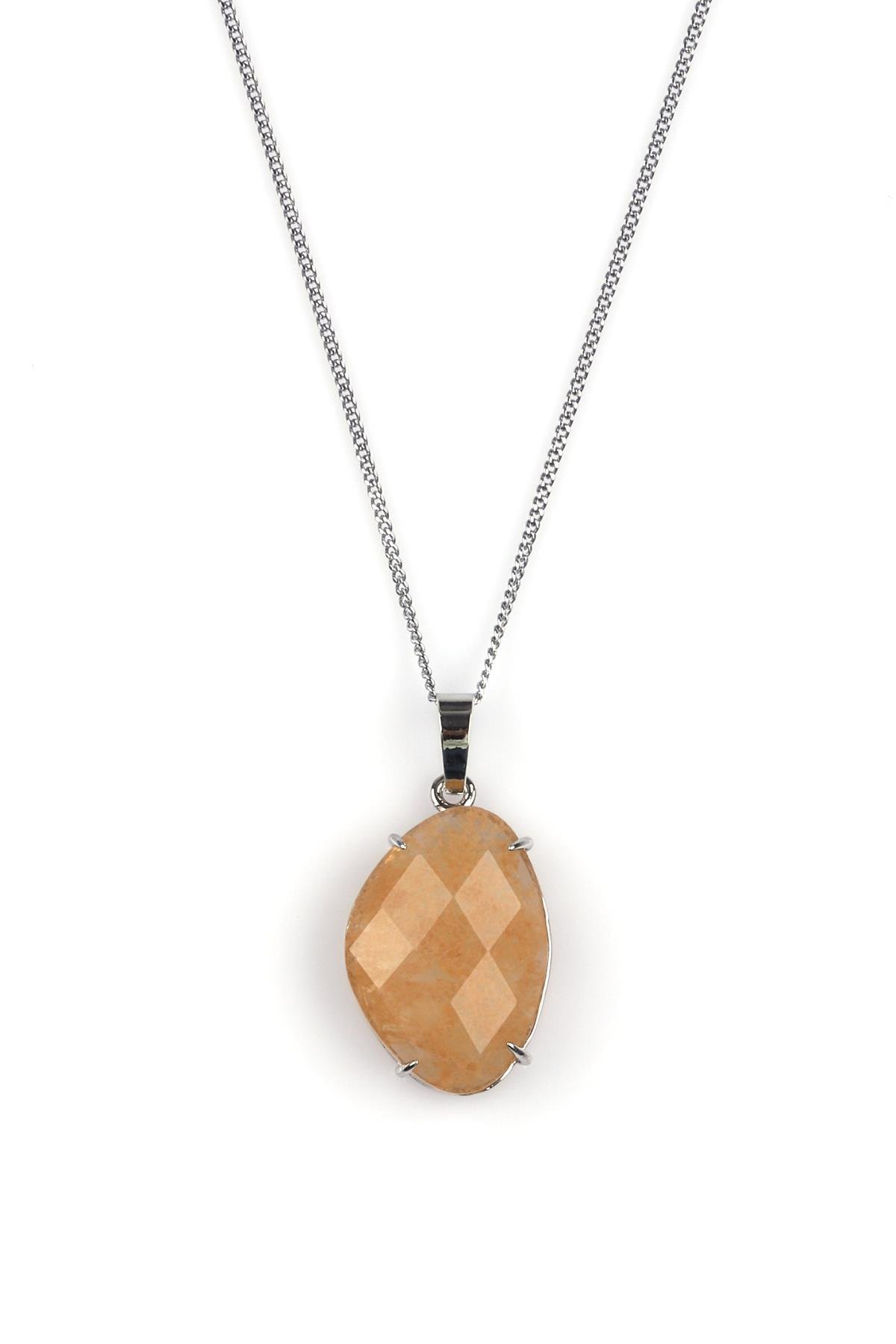 Sitrin Doğal Taş Gümüş Renkli Kolye