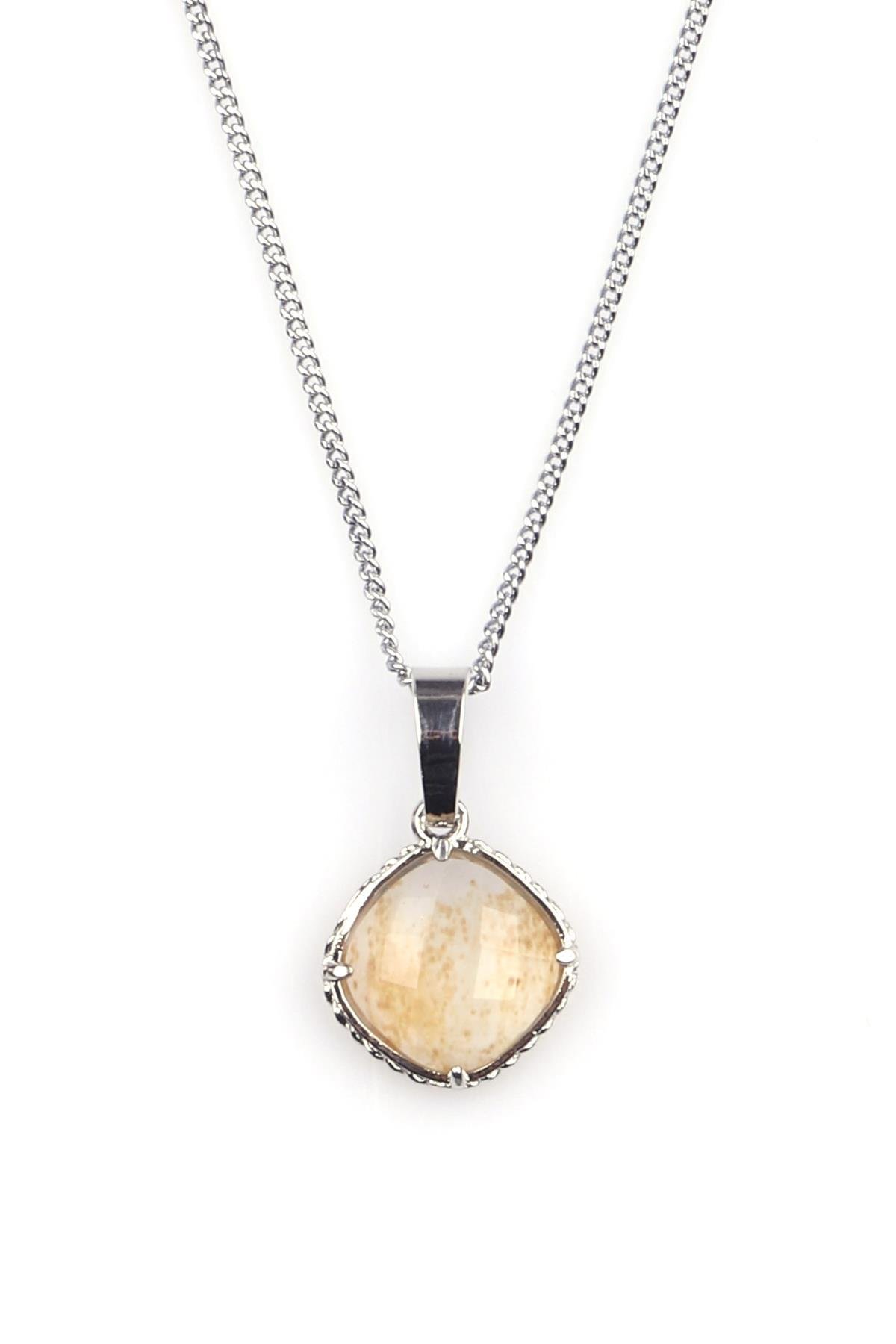 Sitrin Doğal Taş Gümüş Renkli Kolye