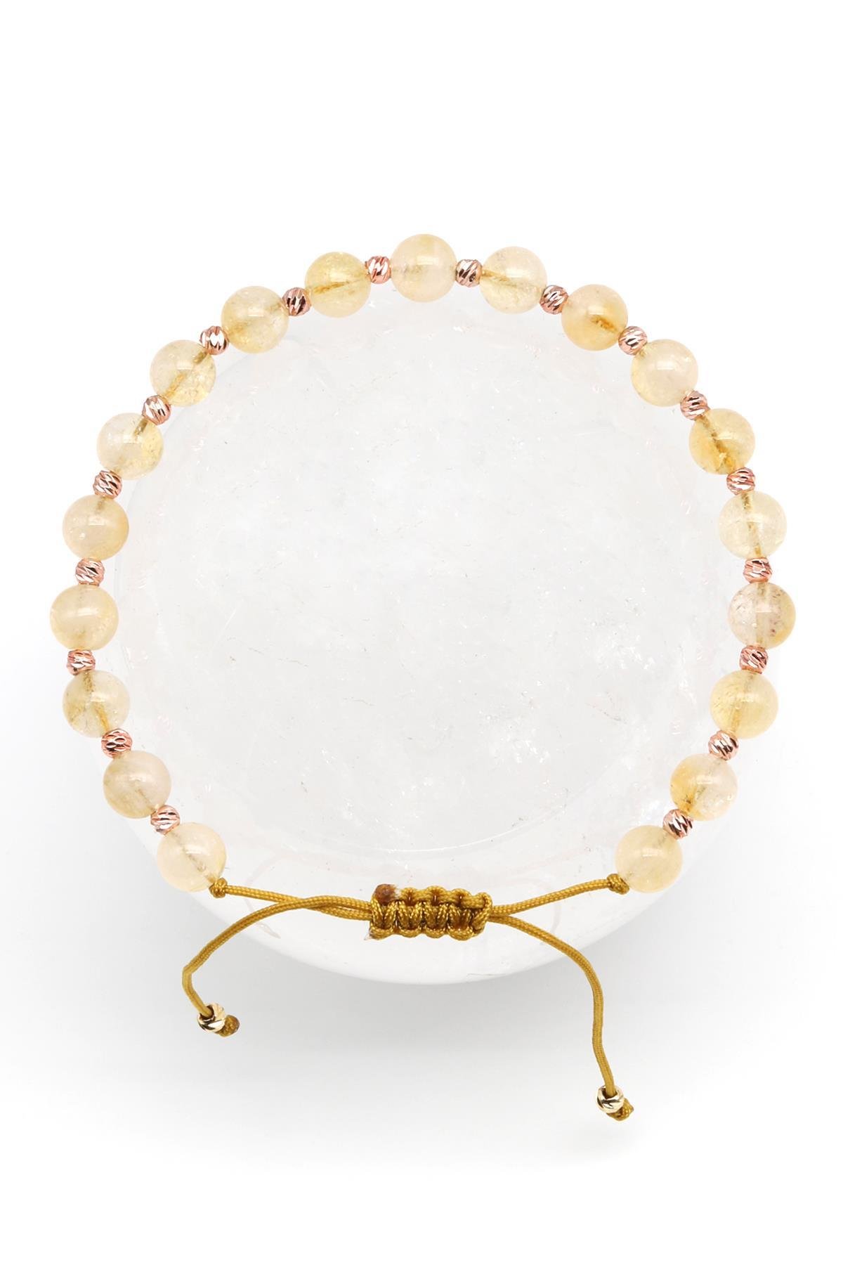 Sitrin Doğal Taş Makrome Örme Bileklik Küre Kesim