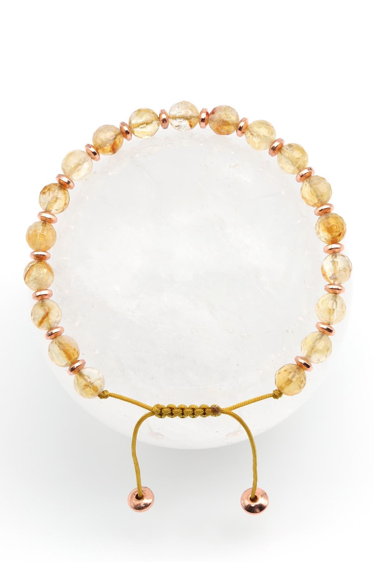 Sitrin Doğal Taş Makrome Örme Bileklik Fasetli Kesim