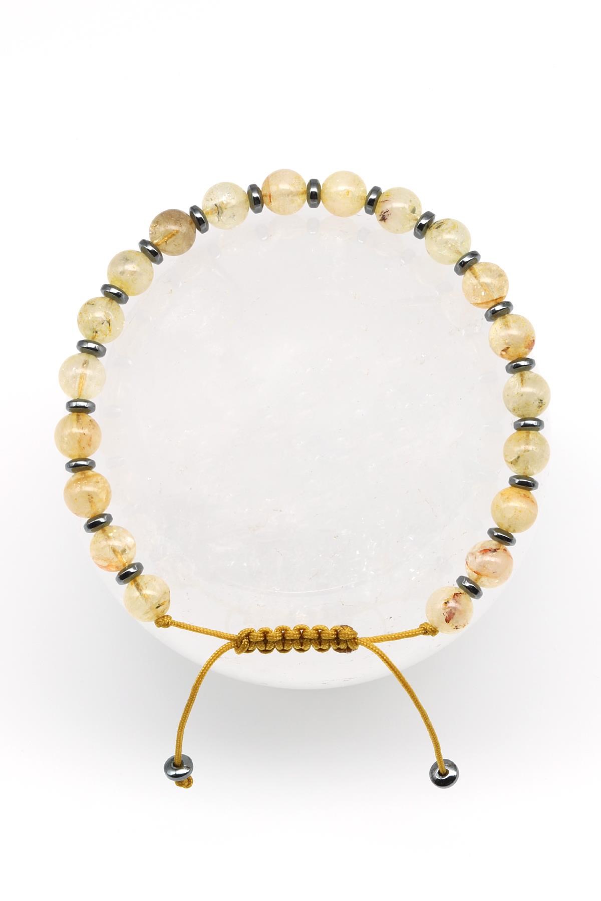 Sitrin Doğal Taş Makrome Örme Bileklik