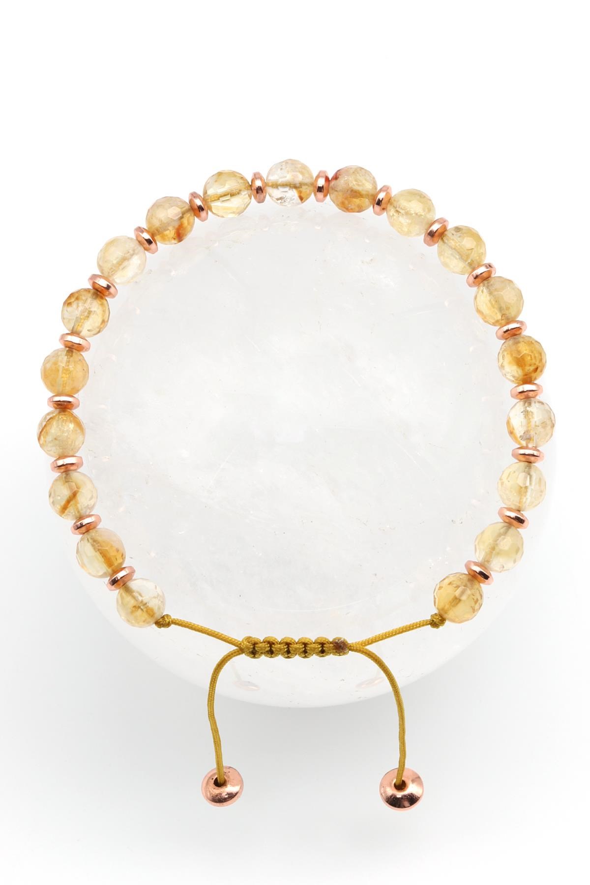 Sitrin Doğal Taş Makrome Örme Bileklik Fasetli Kesim