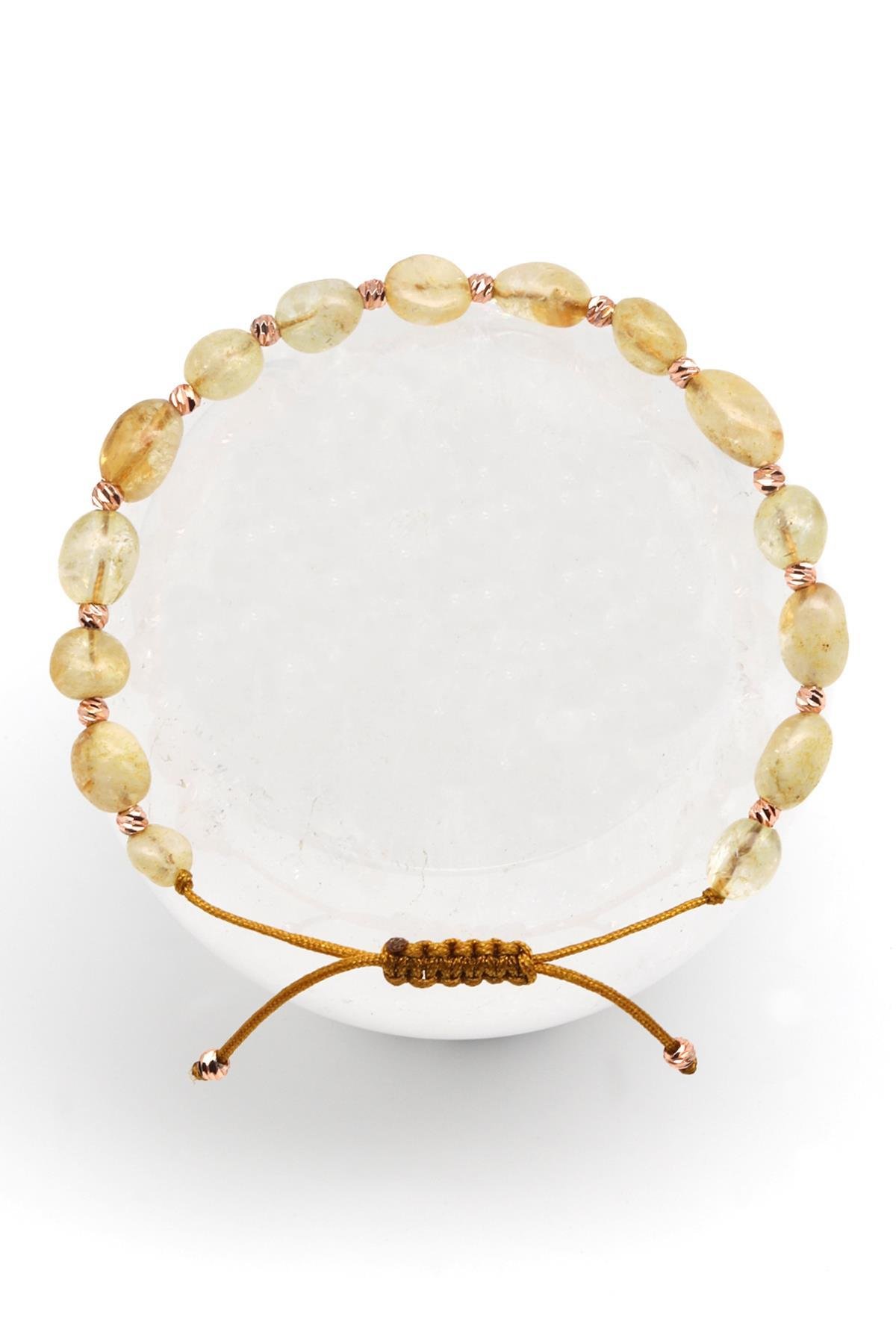 Sitrin Doğal Taş Makrome Örme Bileklik Mercimek Kesim