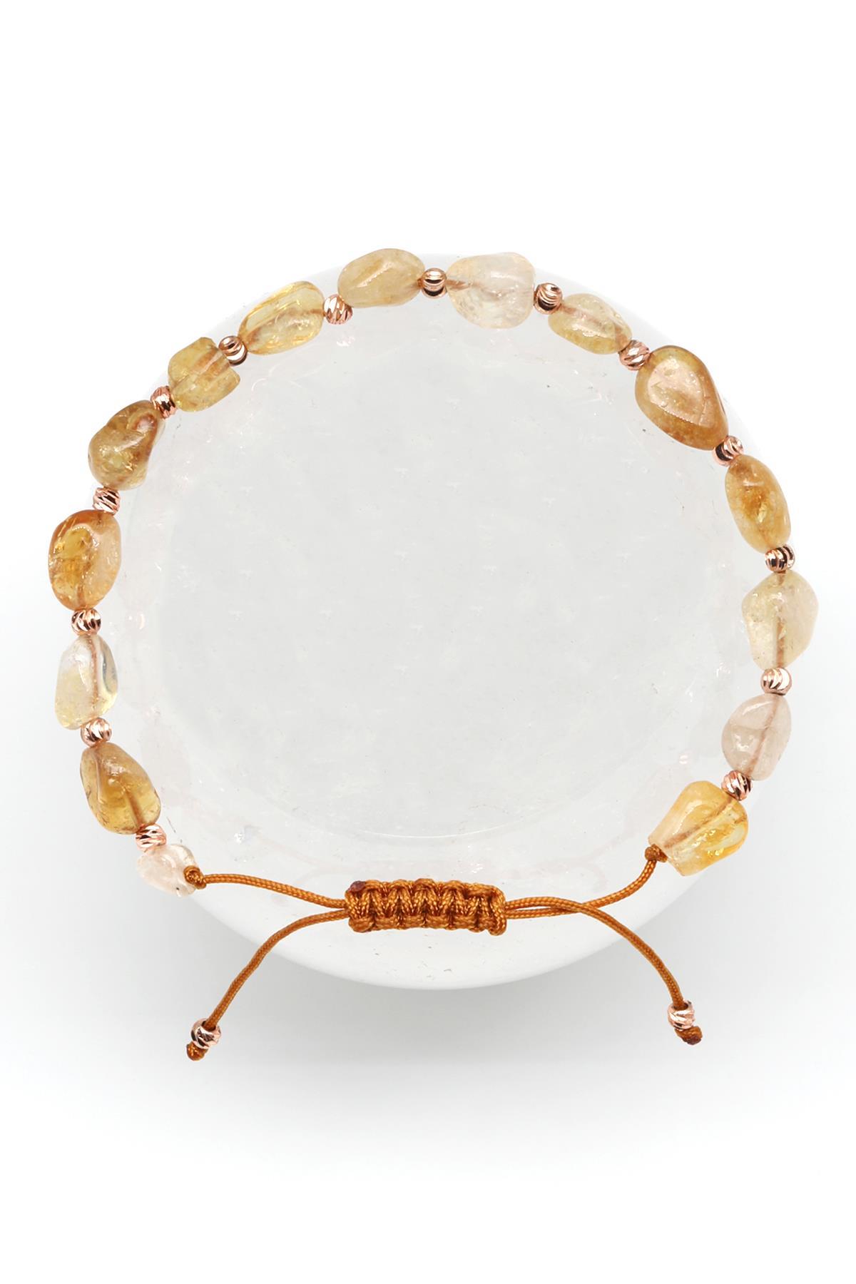 Sitrin Doğal Taş Makrome Örme Bileklik Mercimek Kesim