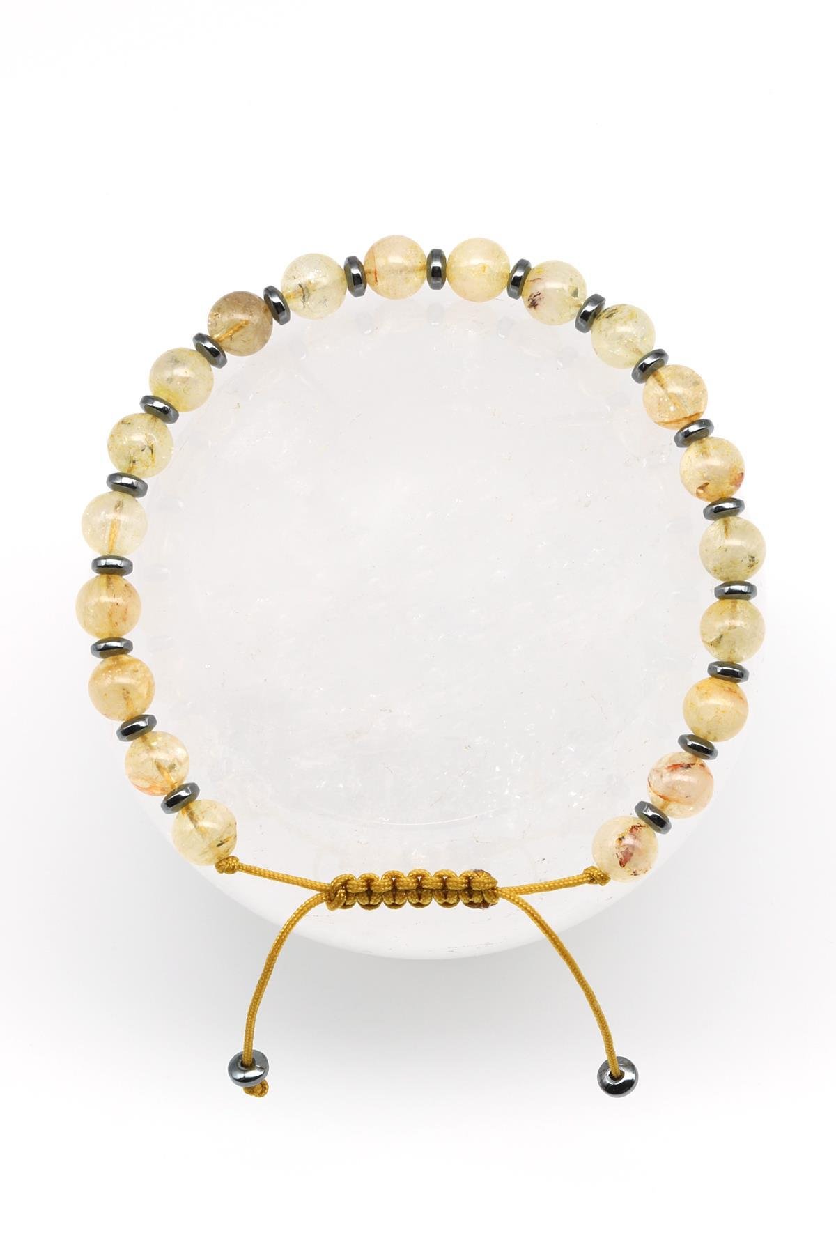 Sitrin Doğal Taş Makrome Örme Bileklik