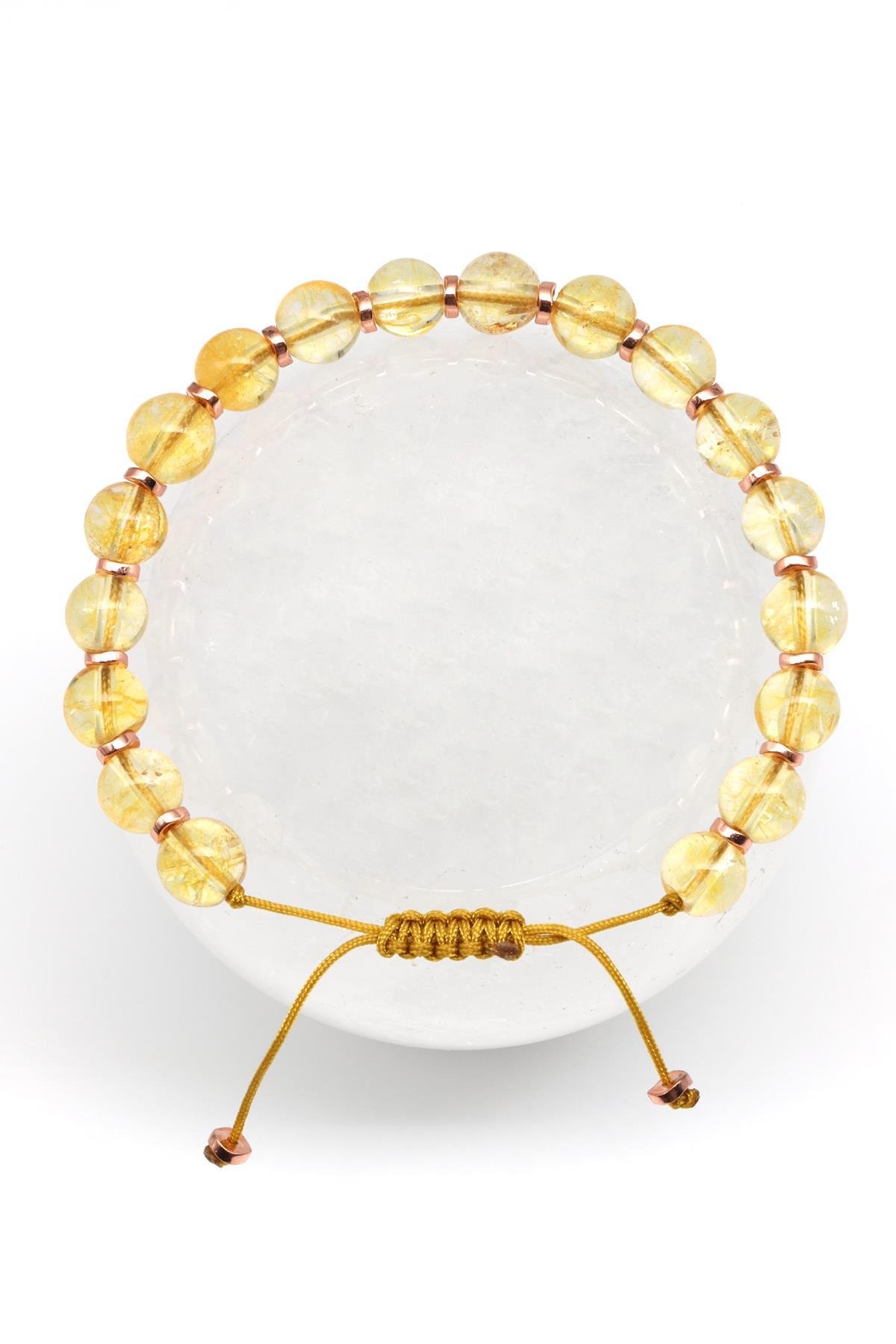 Sitrin Doğal Taş Makrome Örme Bileklik Küre Kesim