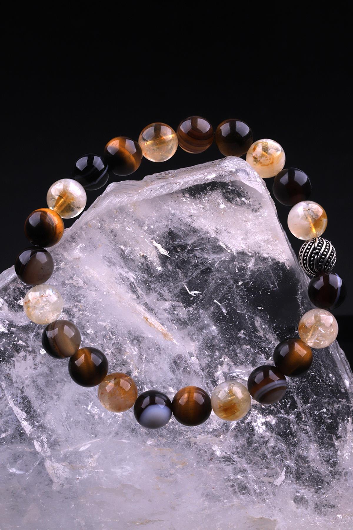 Sitrin - Göz Akik - Kaplan Gözü Doğal Taş Tasarım Bileklik 