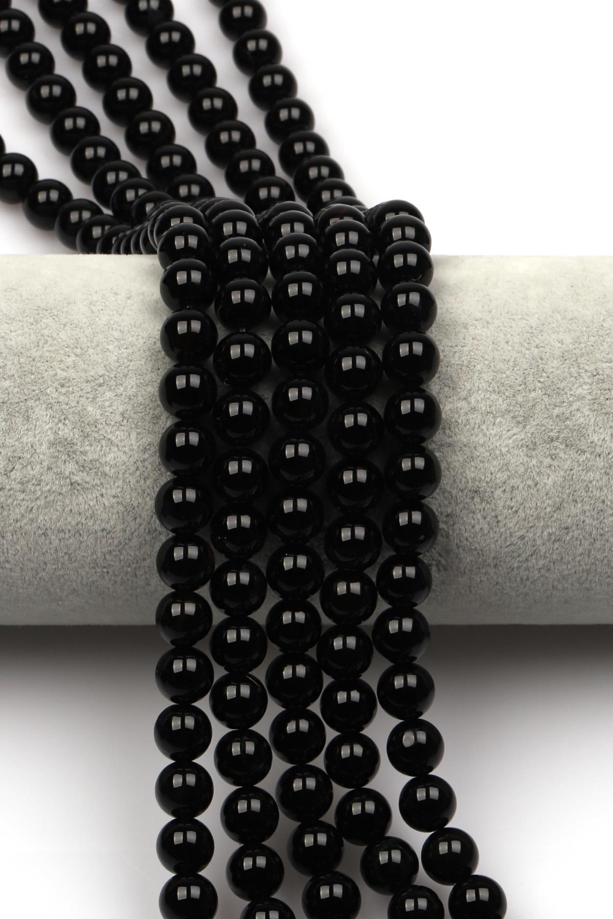 Siyah Akik Doğaltaş Dizi 8 mm Küre Kesim