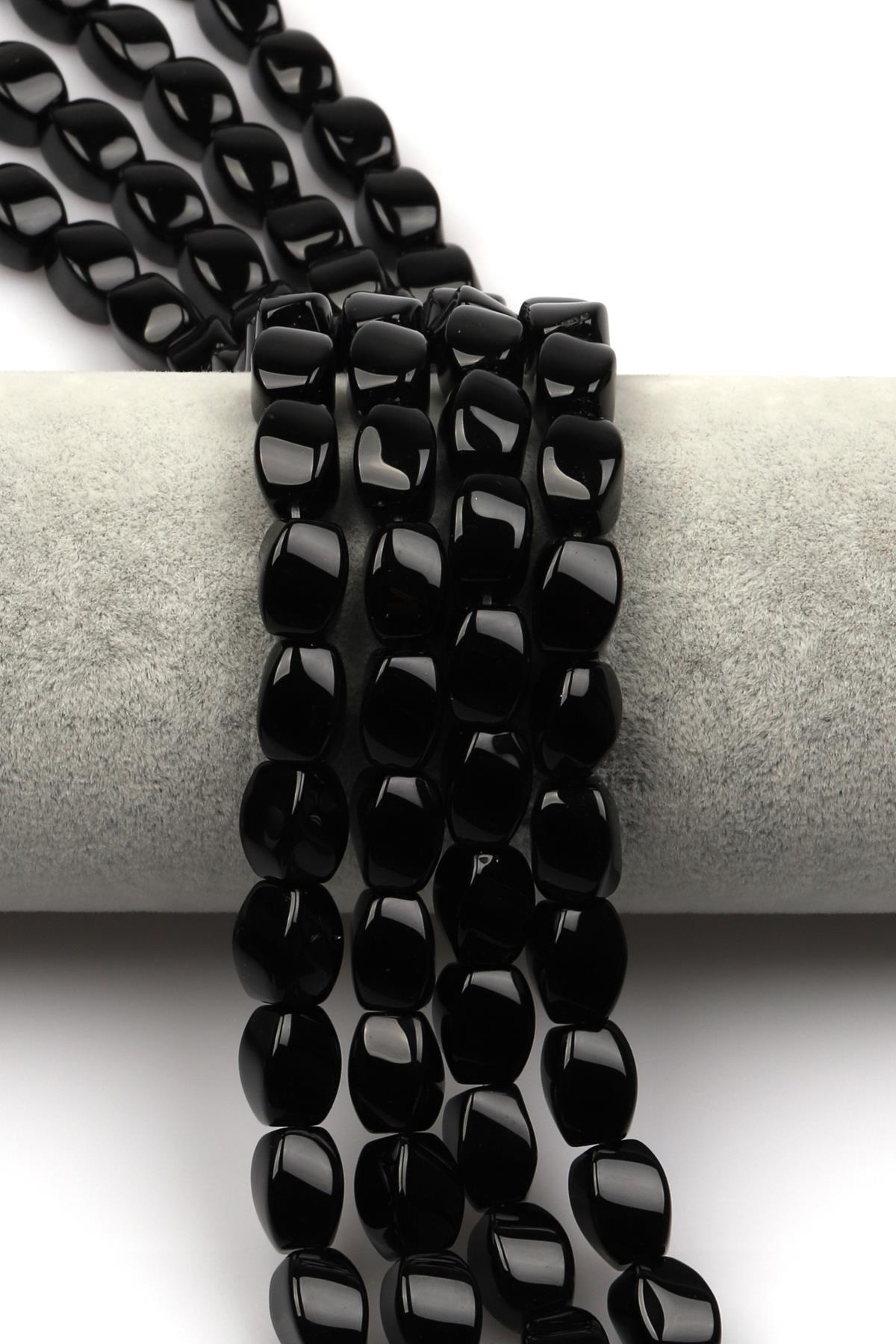 Siyah Akik Doğaltaş Dizi 8 x 11 mm Burgu Kesim