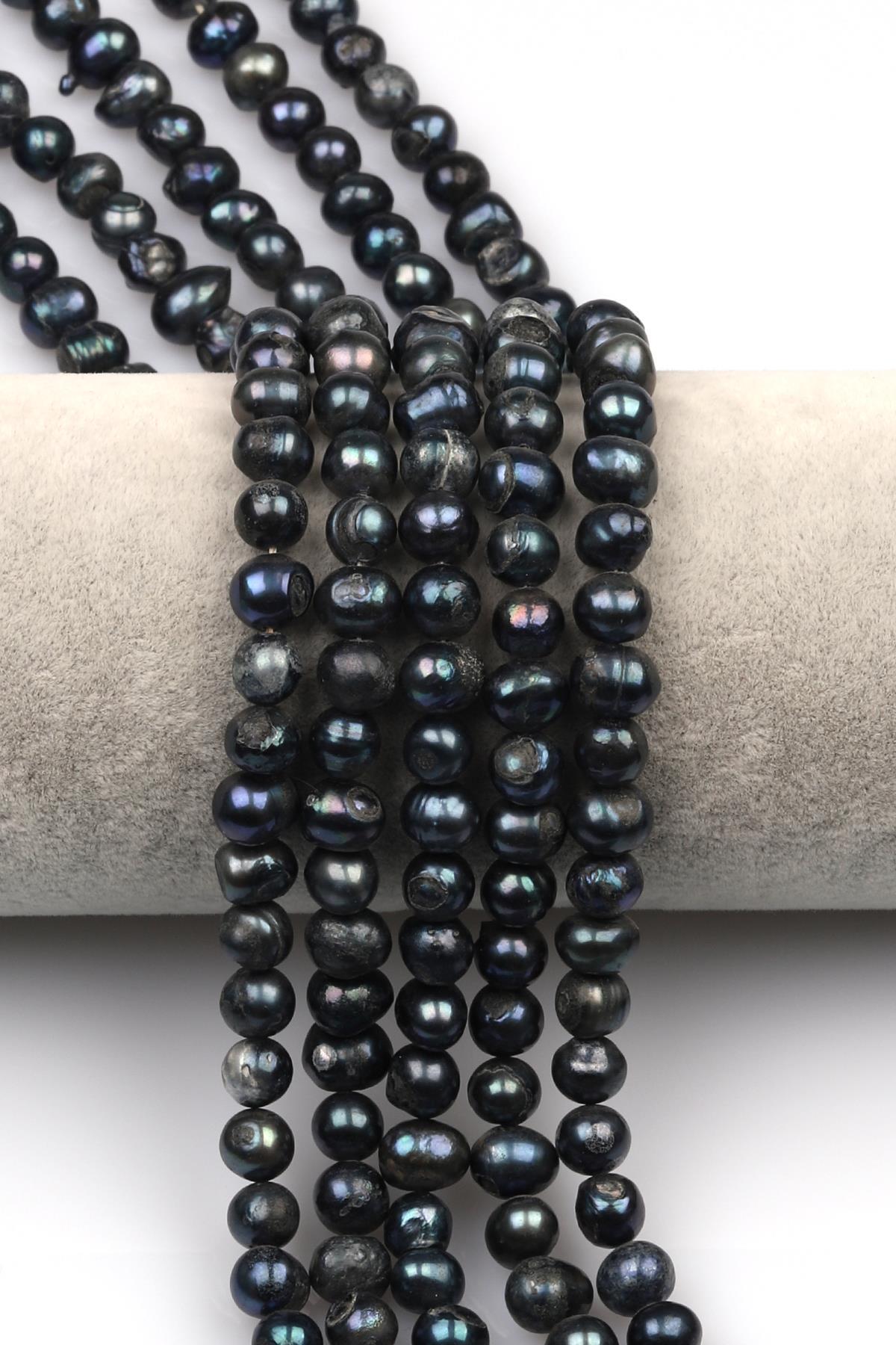 Siyah İnci Doğal Taş Dizi 7 x 8 mm Şekilsiz Kesim