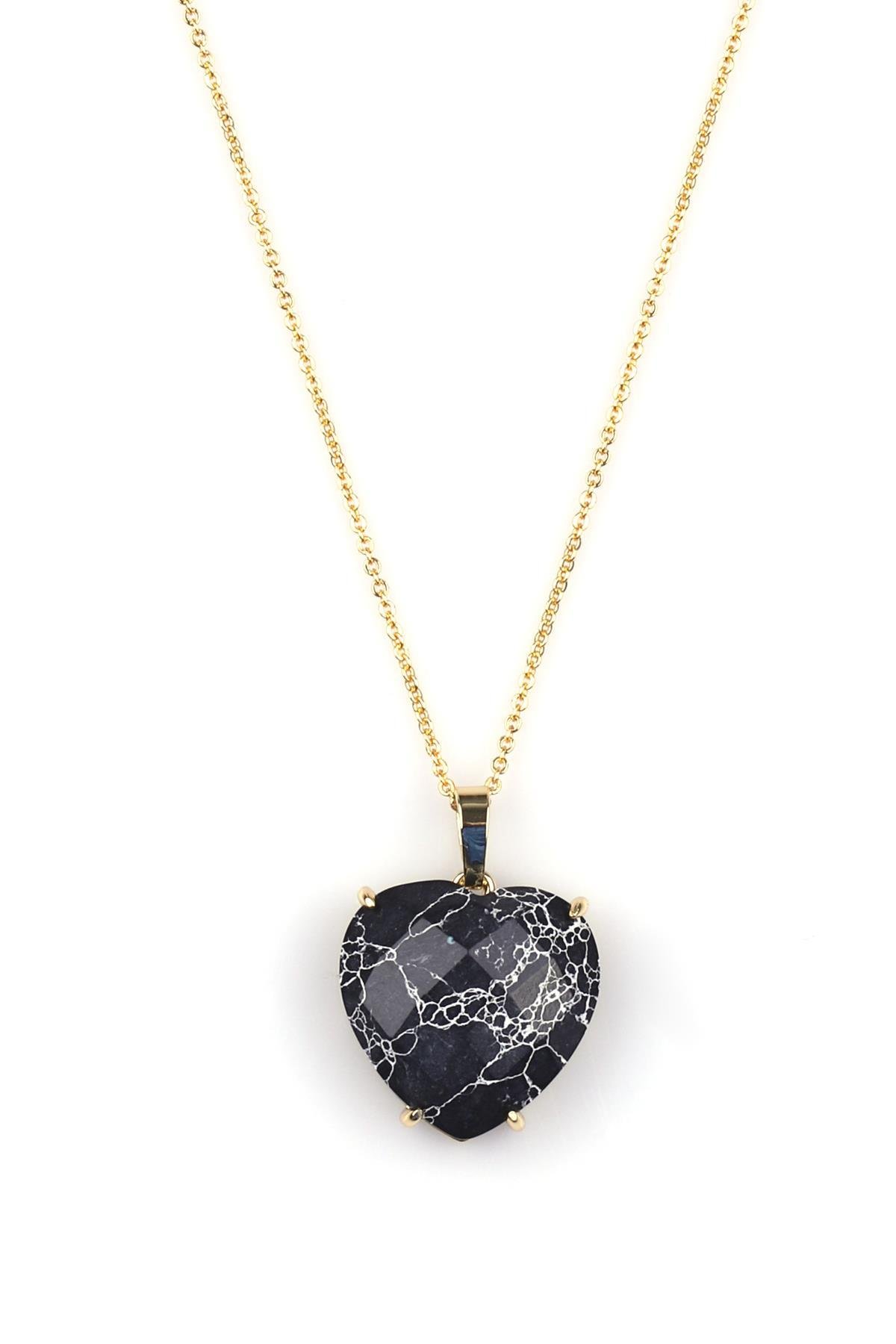 Siyah Jasper Doğal Taş Gold Renkli Kolye