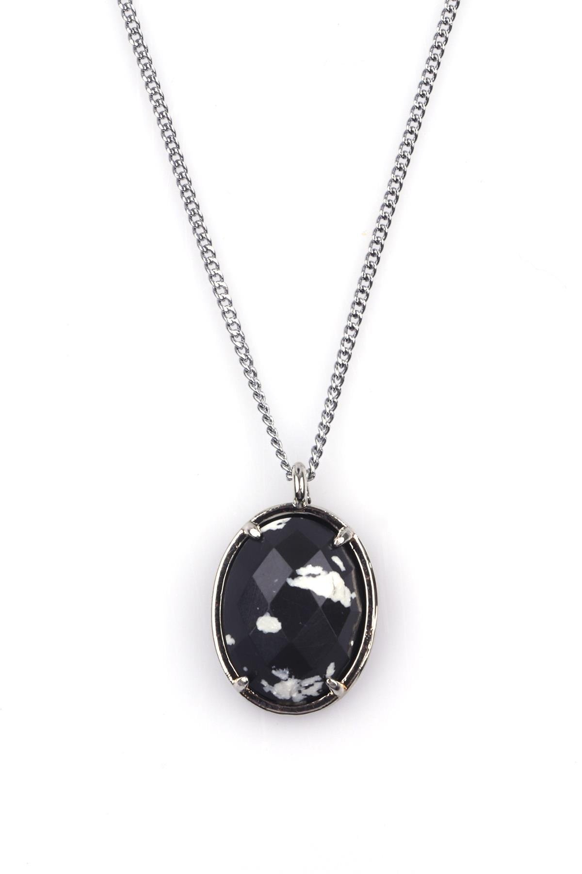 Siyah Jasper Doğal Taş Gümüş Renkli Kolye