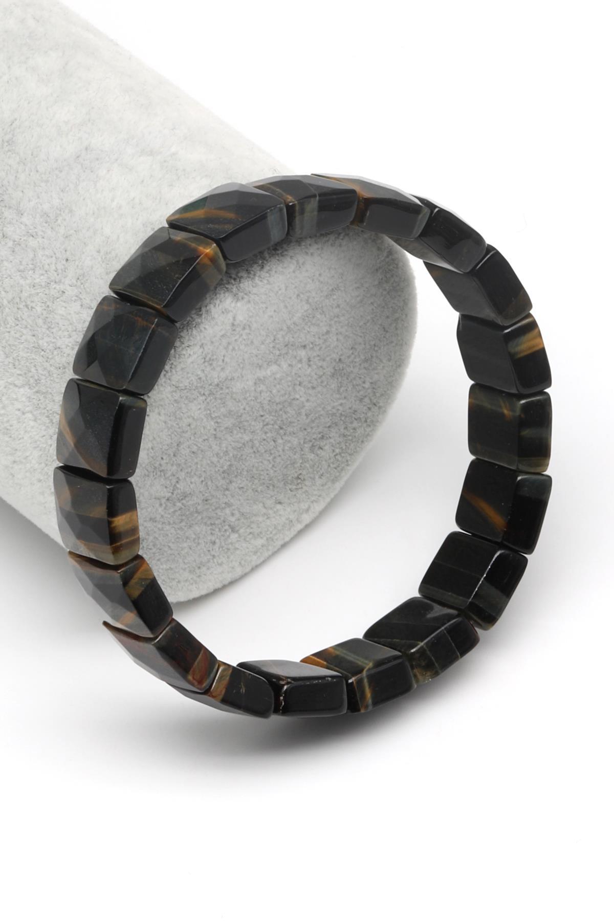 Siyah Kaplan Gözü Doğal Taş Bileklik 10 x 12 mm Özel Kesim