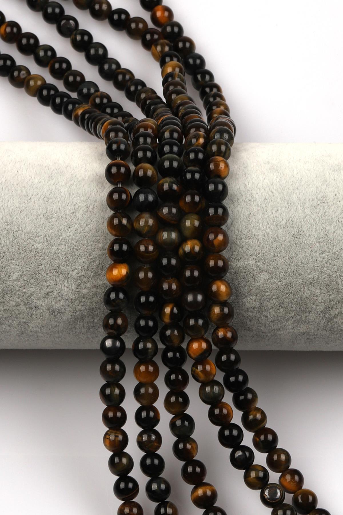 Siyah Kaplan Gözü Doğal Taş Dizi 6 mm Küre Kesim