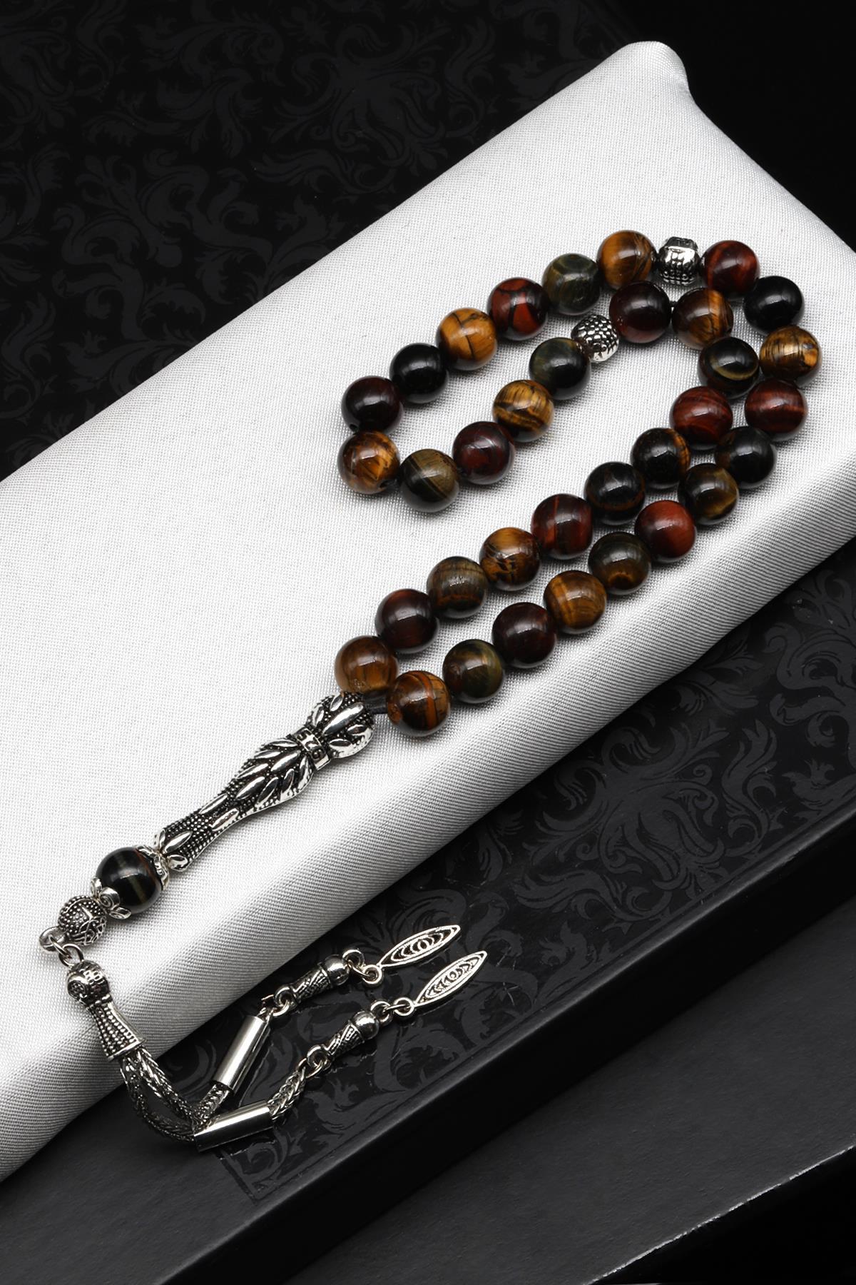 Siyah Kaplan Gözü Doğal Taş Tesbih 8 mm Küre Kesim