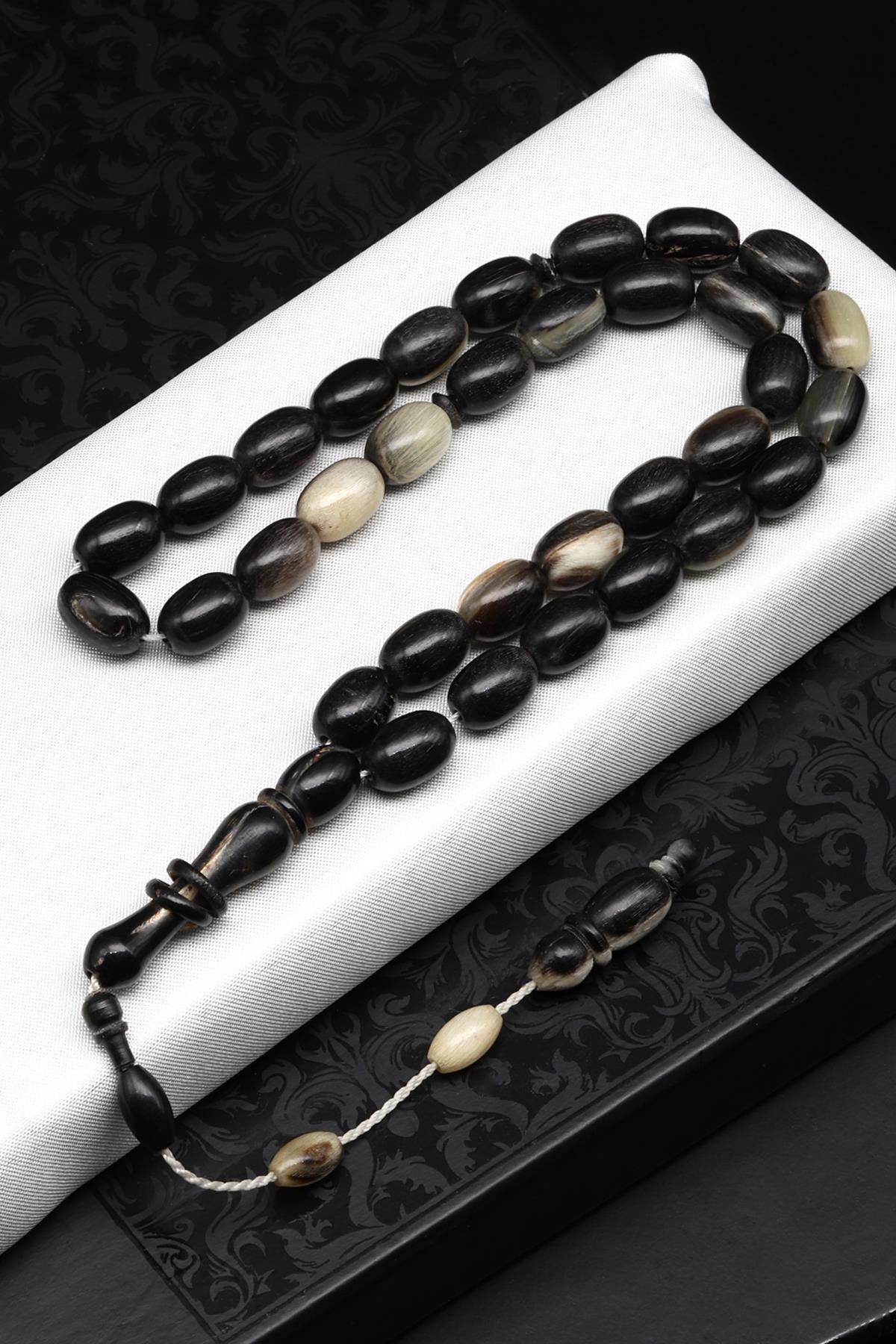 Siyah Koç Boynuzu Tesbih 8 x 11 mm Badem Kesim