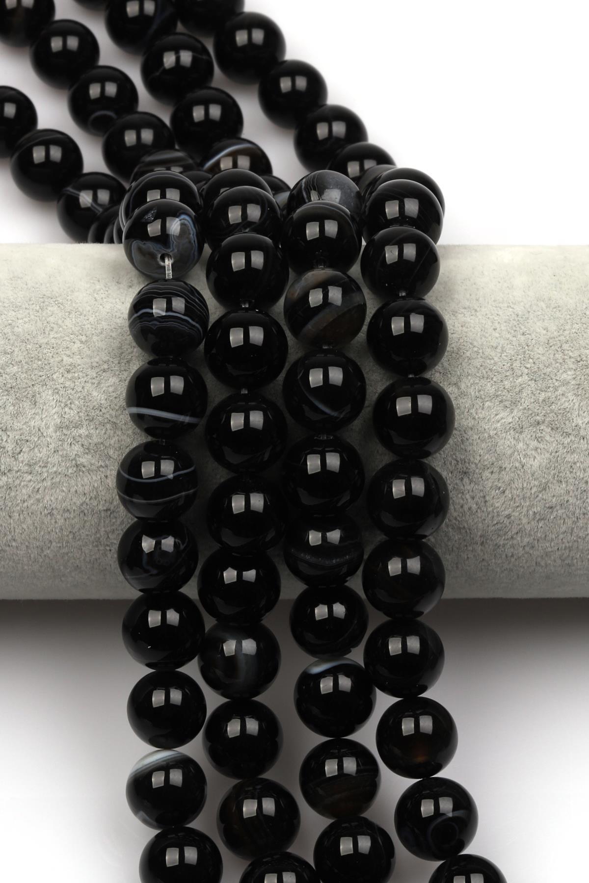 Siyah Madagaskar Akik Doğaltaş Dizi 12 mm Küre Kesim