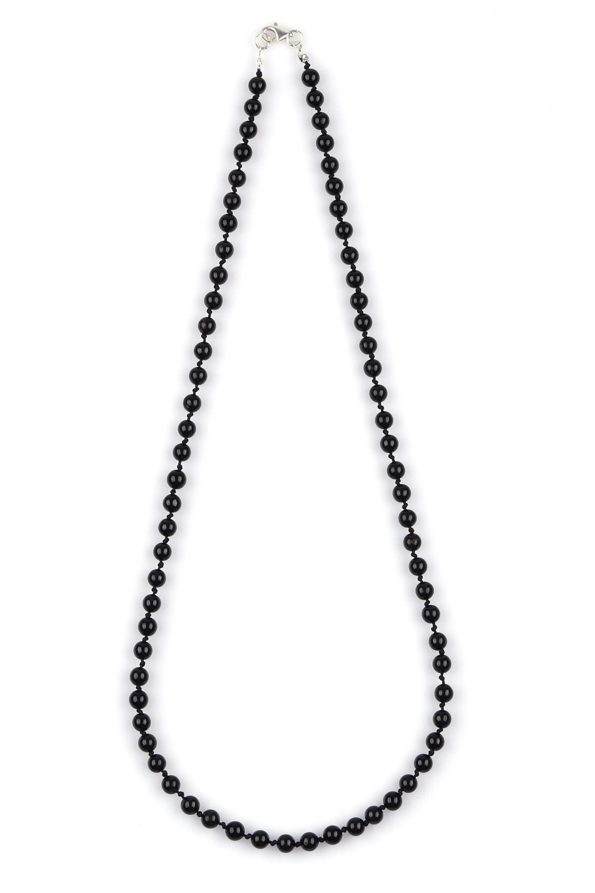 Siyah Turmalin Doğal Taş 6 mm Düğümlü Kolye