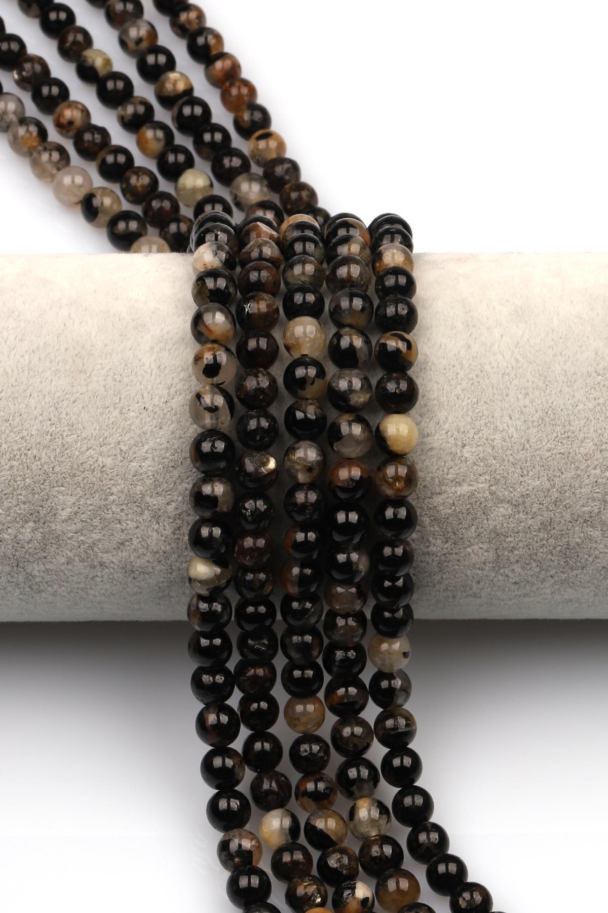 Siyah Turmalin Doğal Taş Dizi 6 mm Küre Kesim