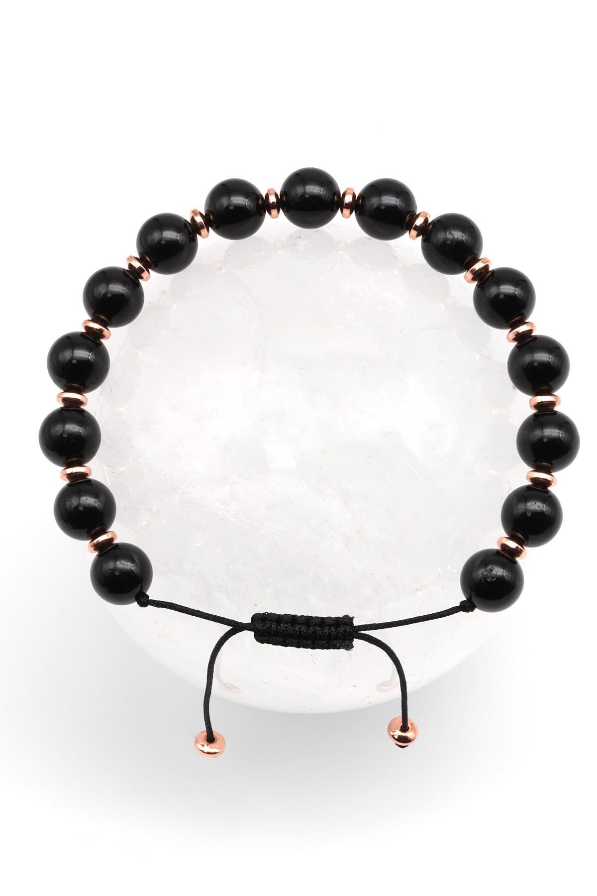 Siyah Turmalin - Hematit Doğal Taş Makrome Örme Bileklik