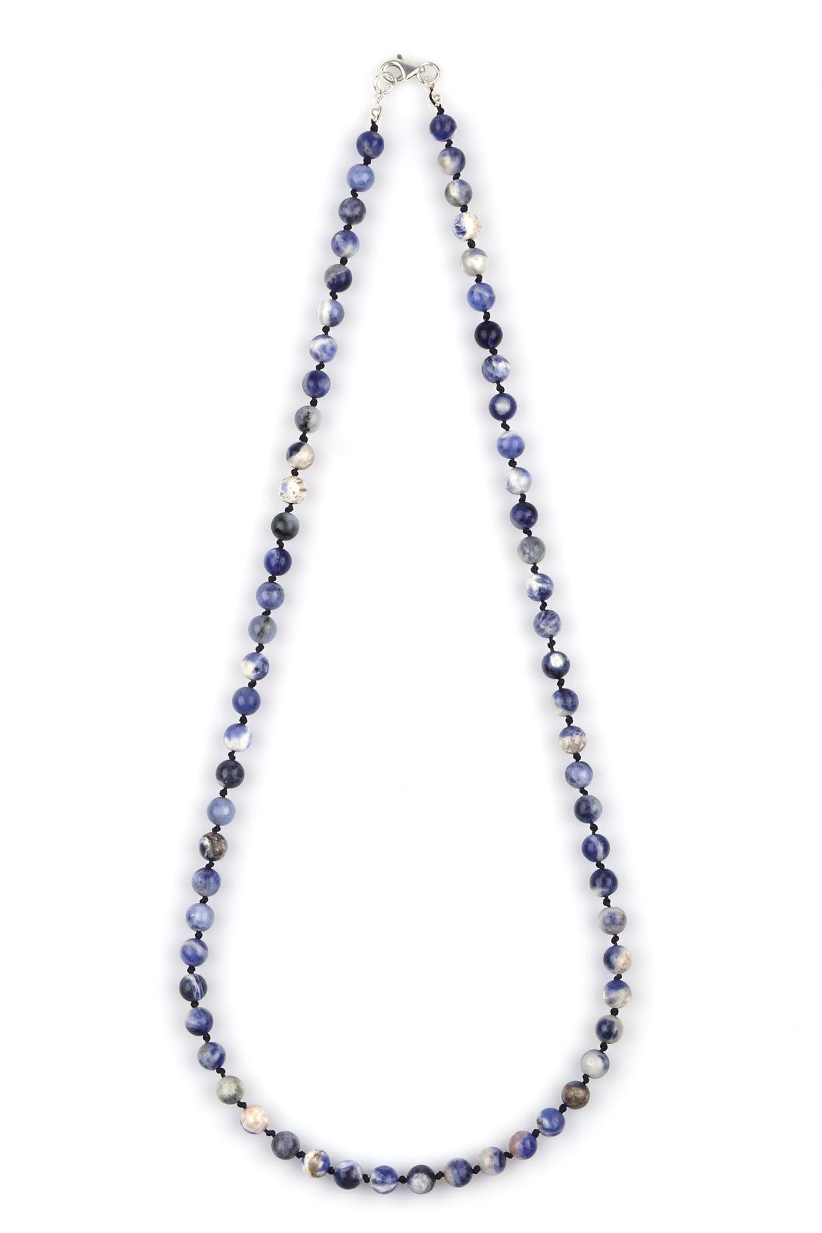 Sodalit Doğal Taş 6 mm Düğümlü Kolye