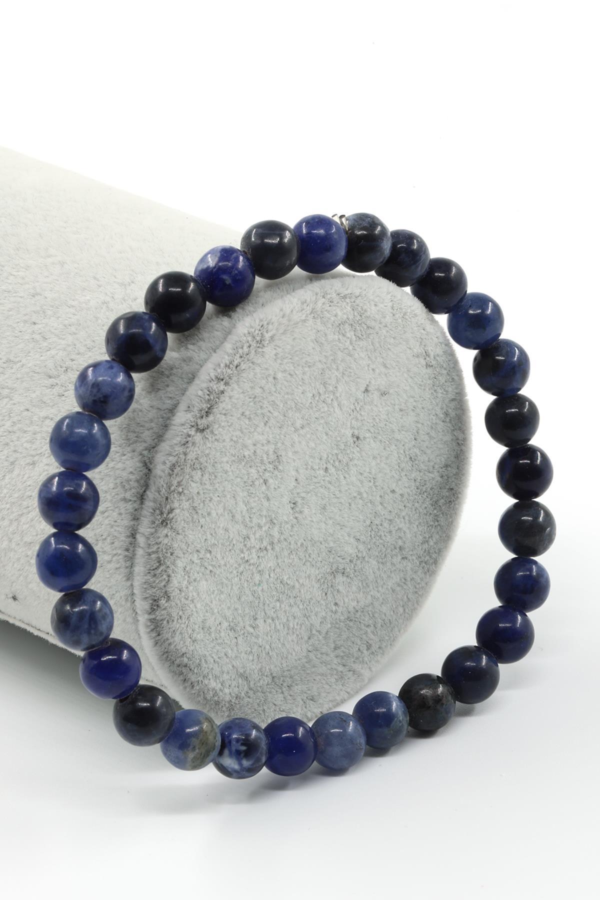 Sodalit Doğal Taş Bileklik 6 mm Küre Kesim