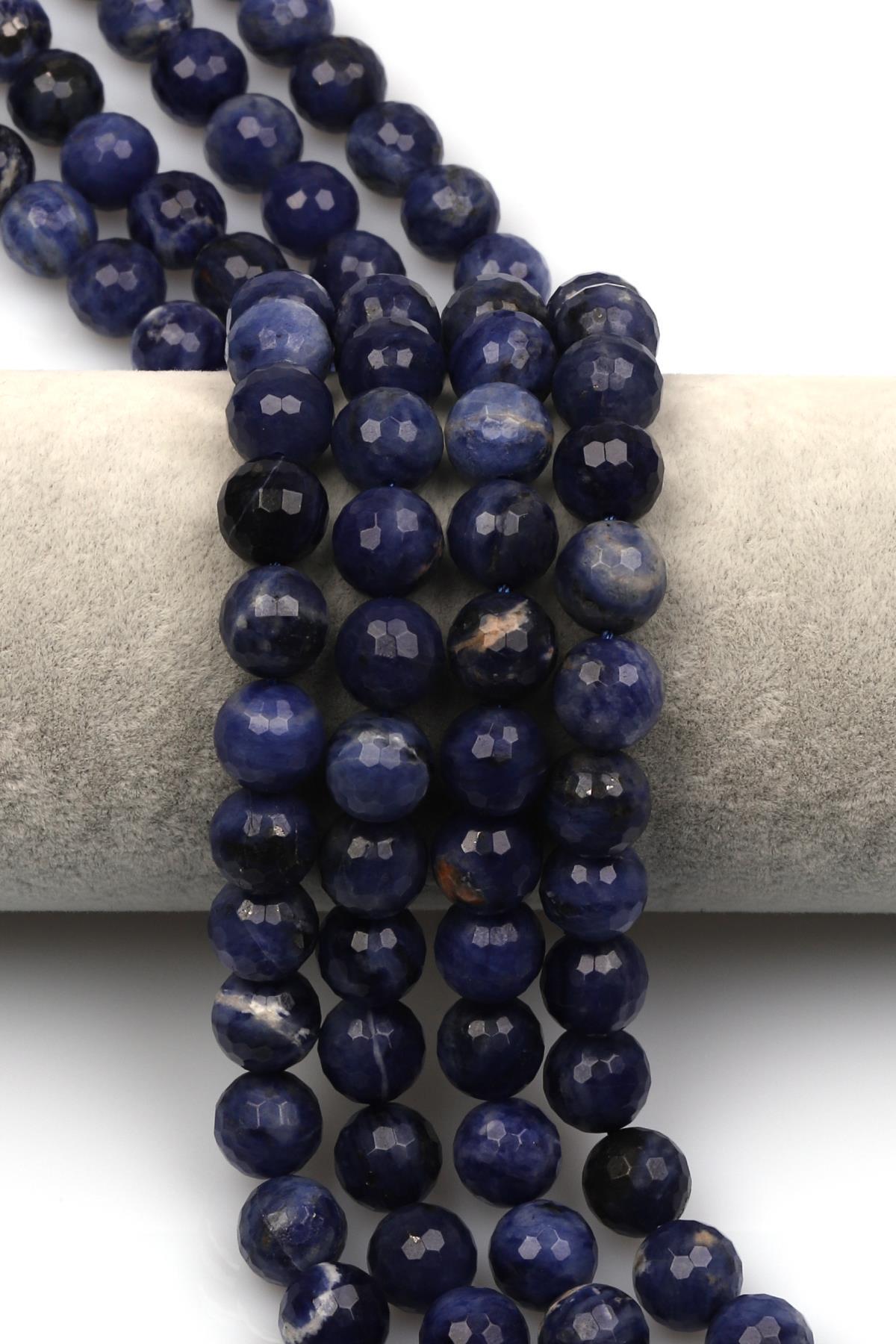 Sodalit Doğal Taş Dizi 10 mm Fasetli Küre Kesim