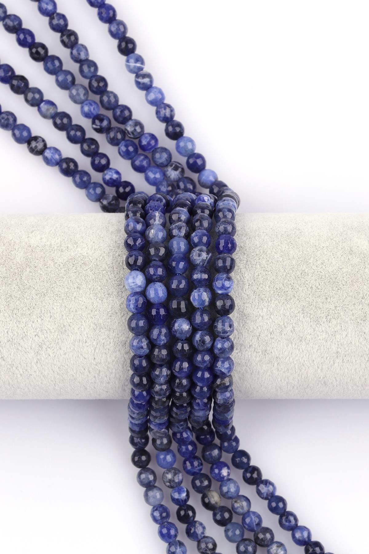 Sodalit Doğal Taş Dizi 6 mm Fasetli Küre Kesim