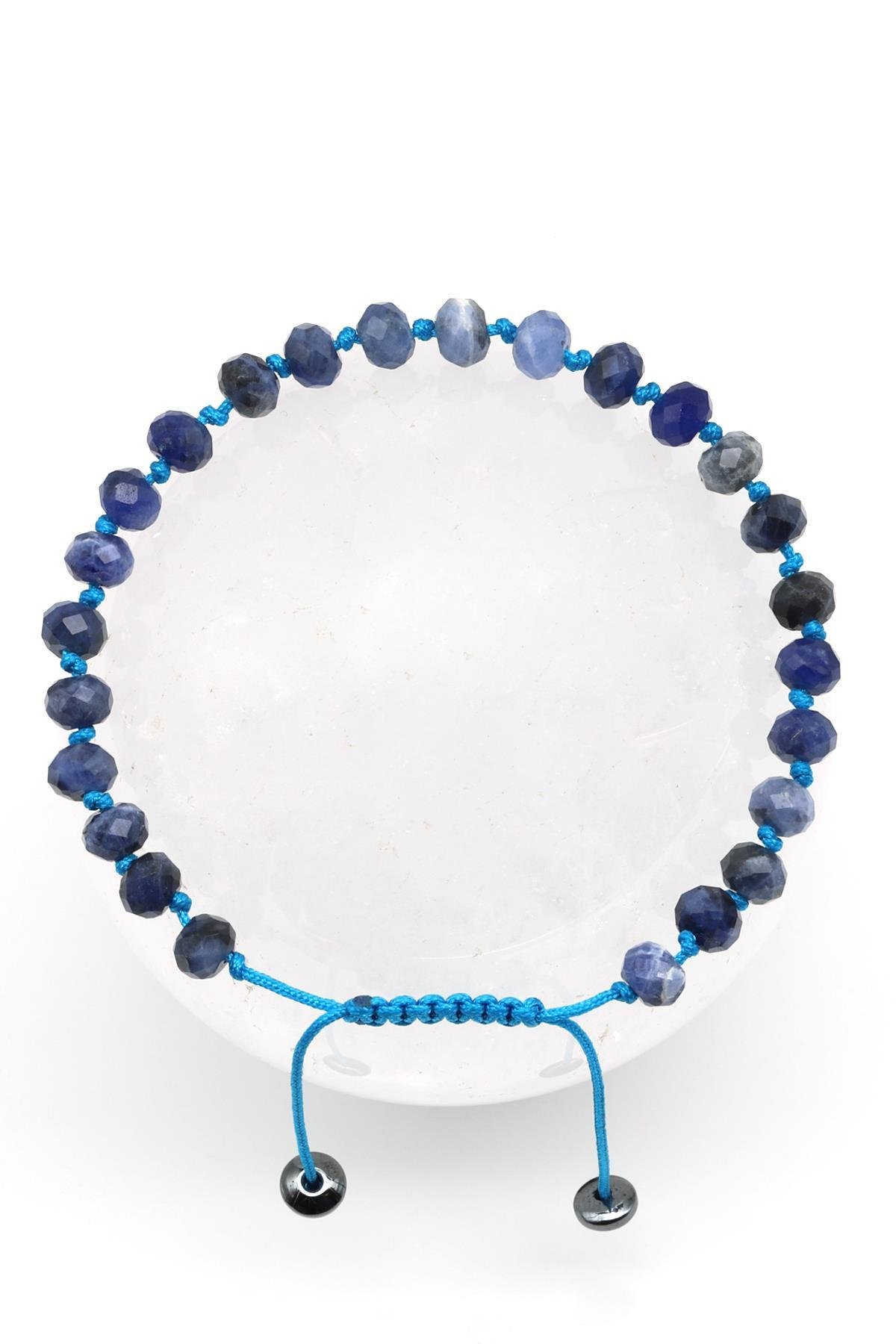 Sodalit Doğal Taş Makrome Örme Bileklik