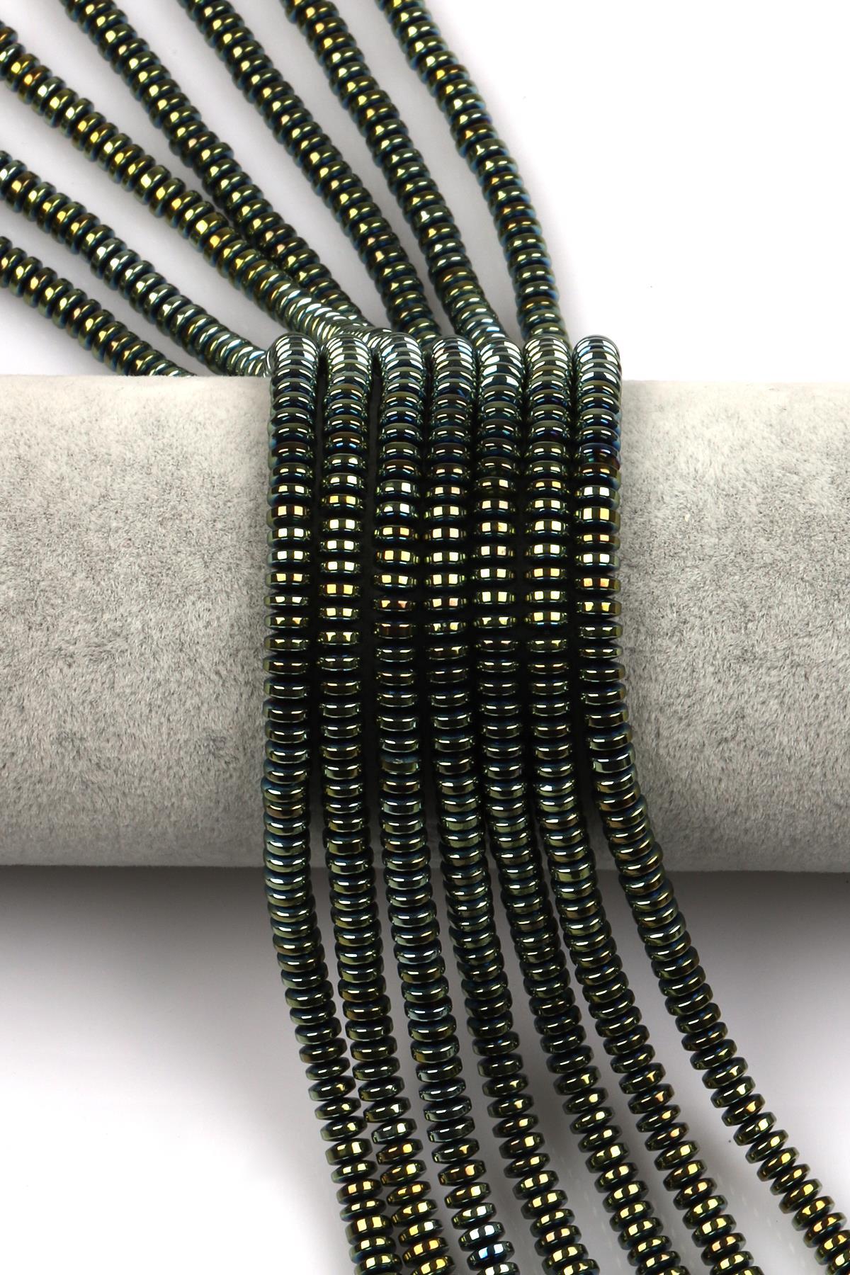 Su Yeşili Renkli Hematit Dizi 2 x 5 mm Rondel Kesim