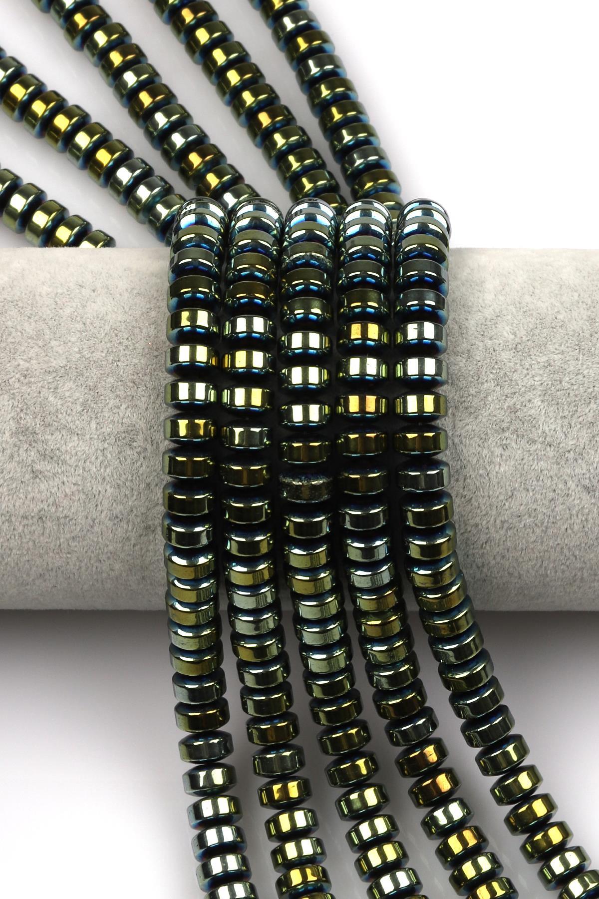 Su Yeşili Renkli Hematit Dizi 4 x 8 mm Rondel Kesim