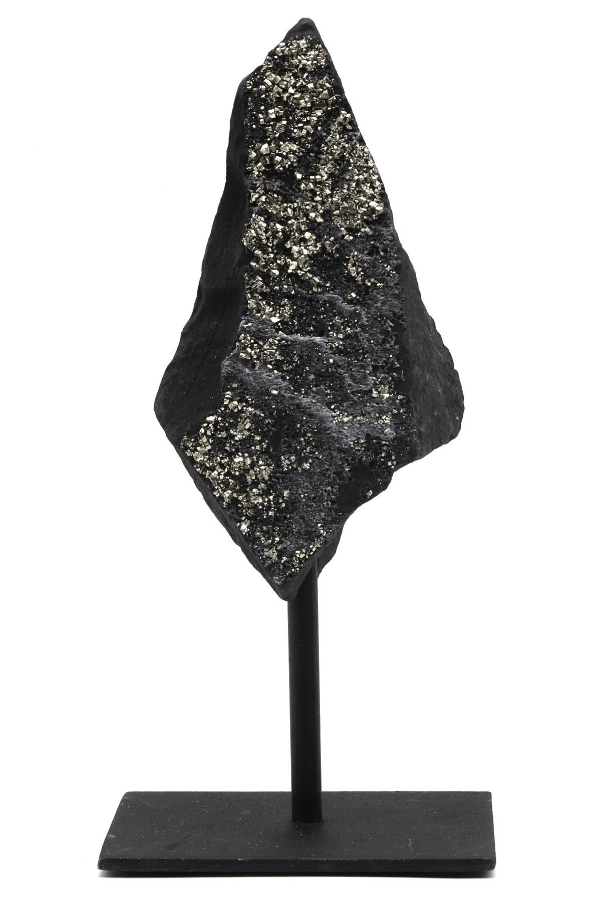 Şungit-Pirit Doğal Taş Standlı Ham Parça