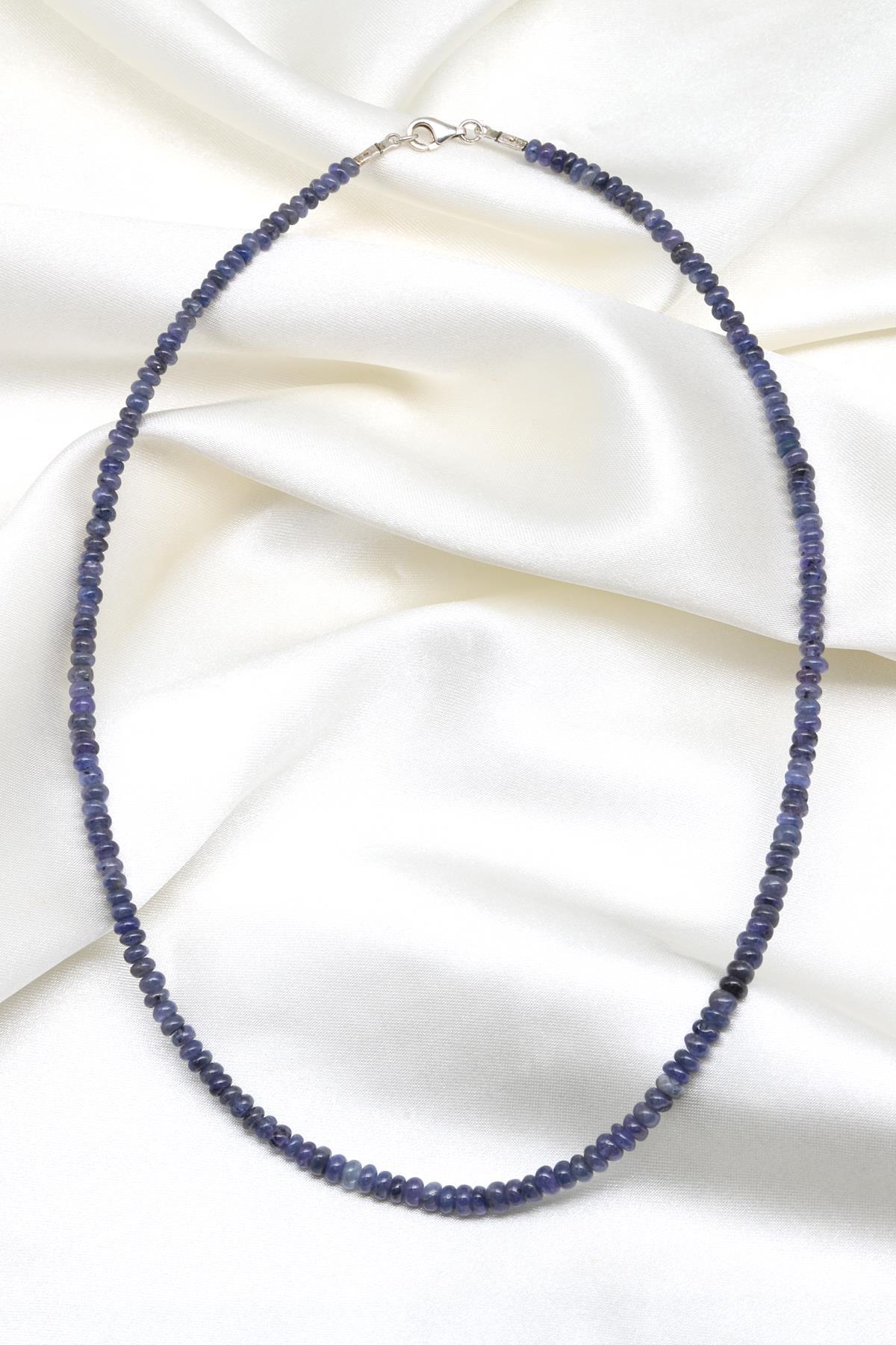 Tanzanit Doğal Taş 925 Ayar Gümüş Rondel Kesim Kolye