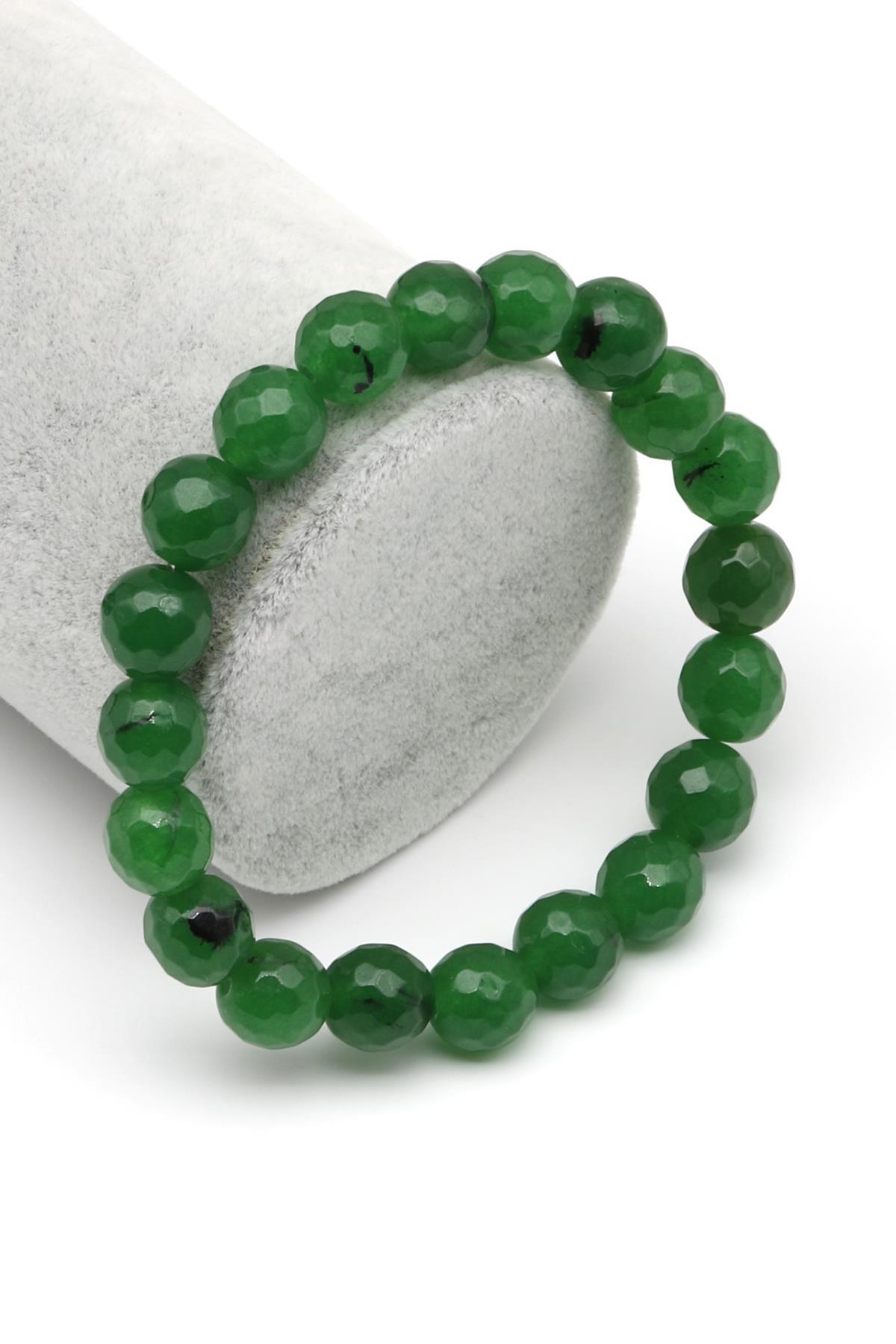 Tayvan Yeşim Doğal Taş Bileklik 10 mm Fasetli Küre Kesim