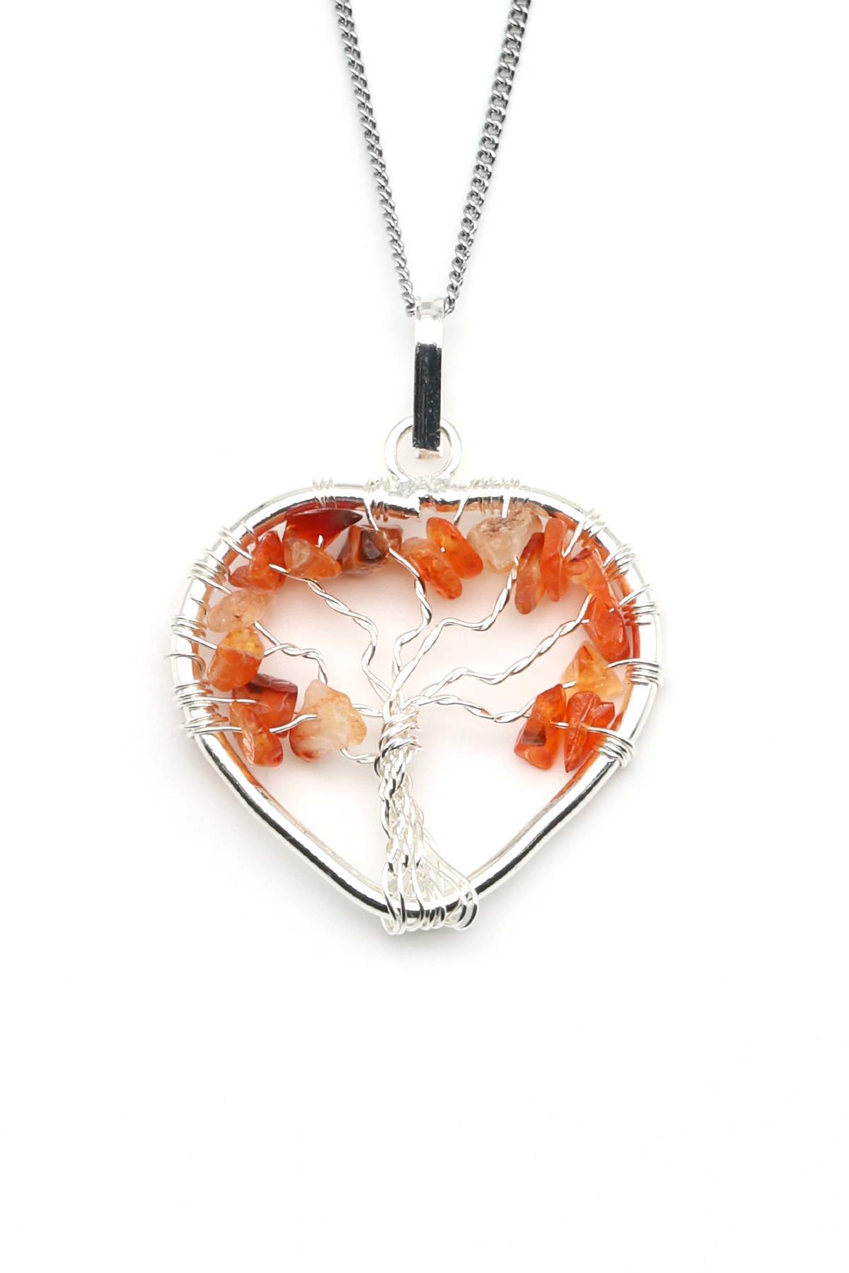 Tel Sarmalı Akik Doğal Taş Hayat Ağacı Kalp Model Kolye