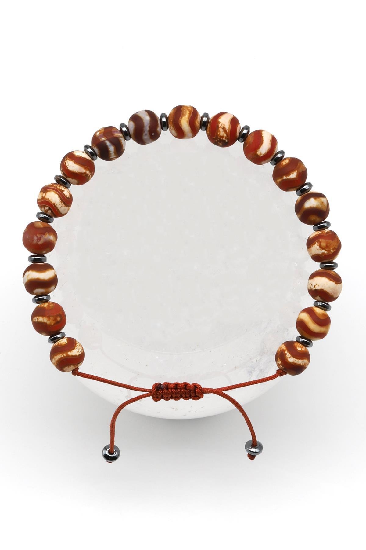 Tibet Akik Doğal Taş Makrome Örme Bileklik Küre Kesim