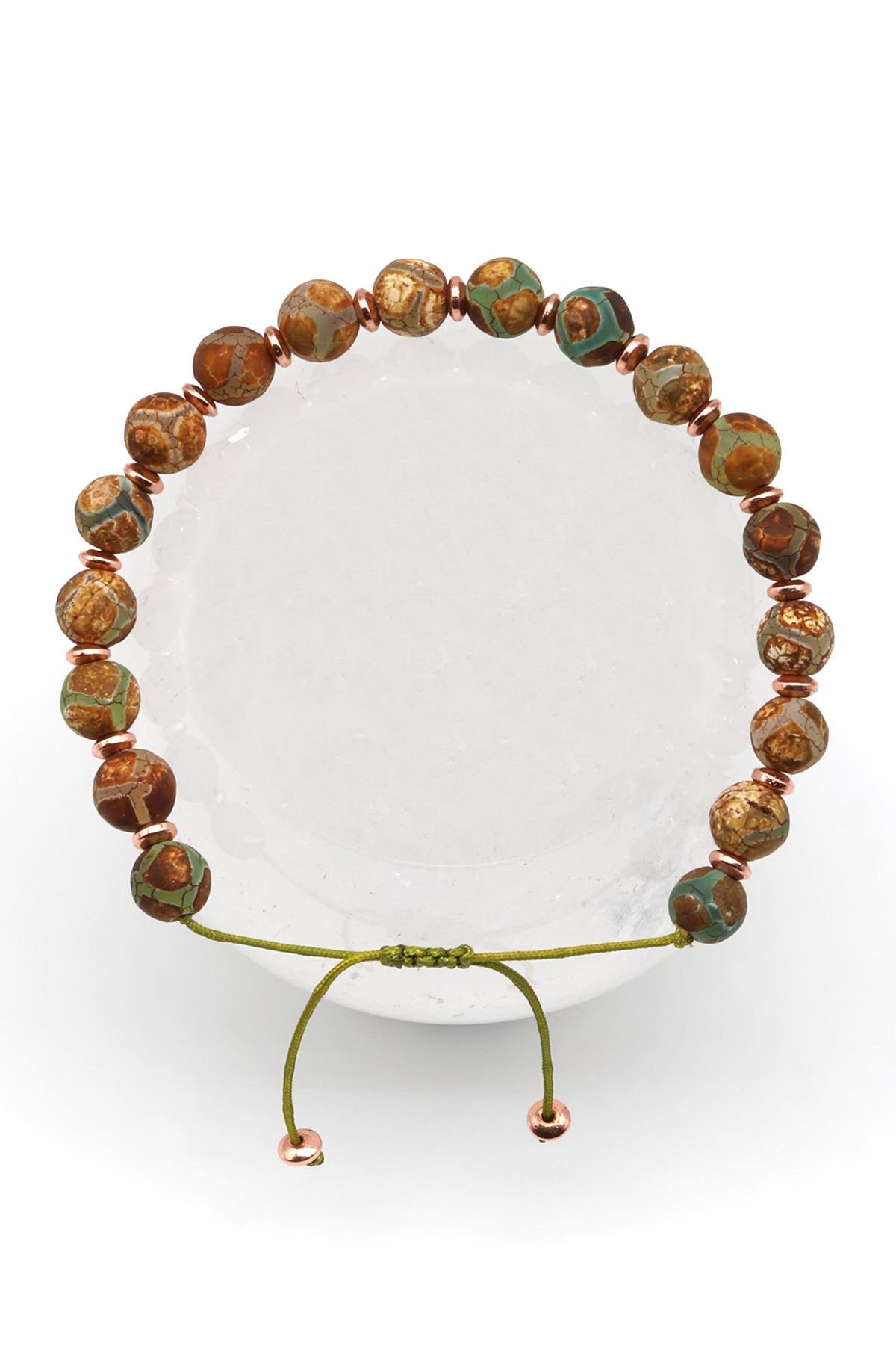 Tibet Akik Doğal Taş Makrome Örme Bileklik Küre Kesim