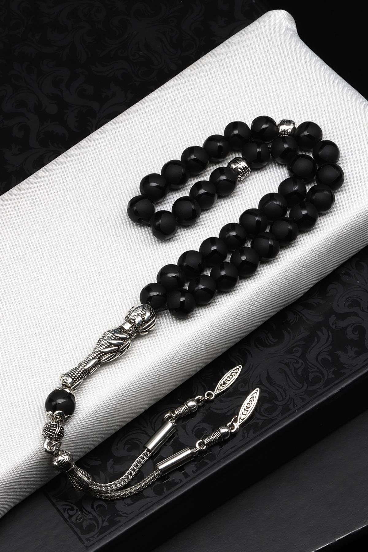 Top Desenli Obsidyen Doğal Taş Tesbih 8 mm Küre Kesim