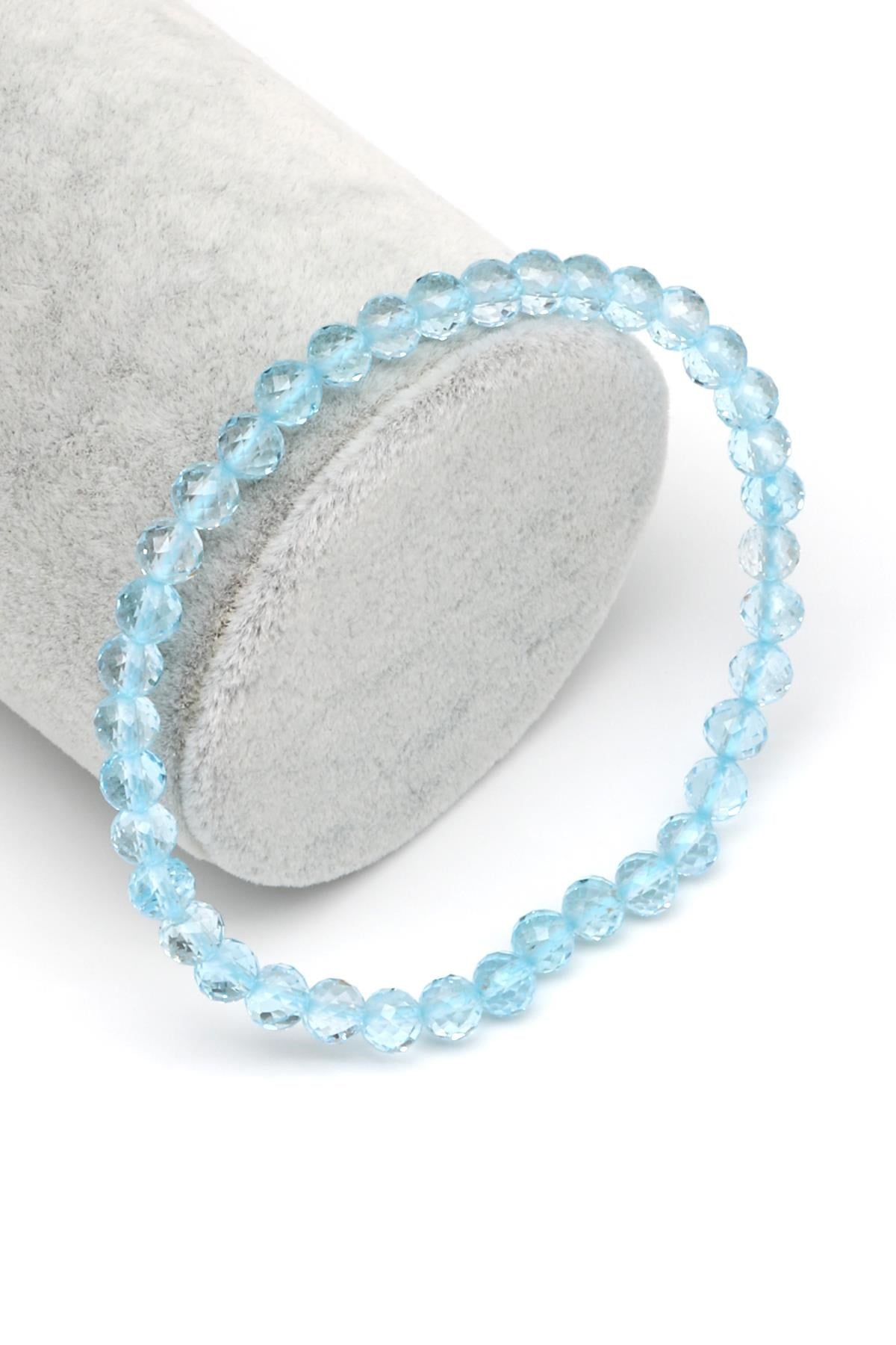 Topaz Doğal Taş Bileklik 5 mm Fasetli Küre Kesim
