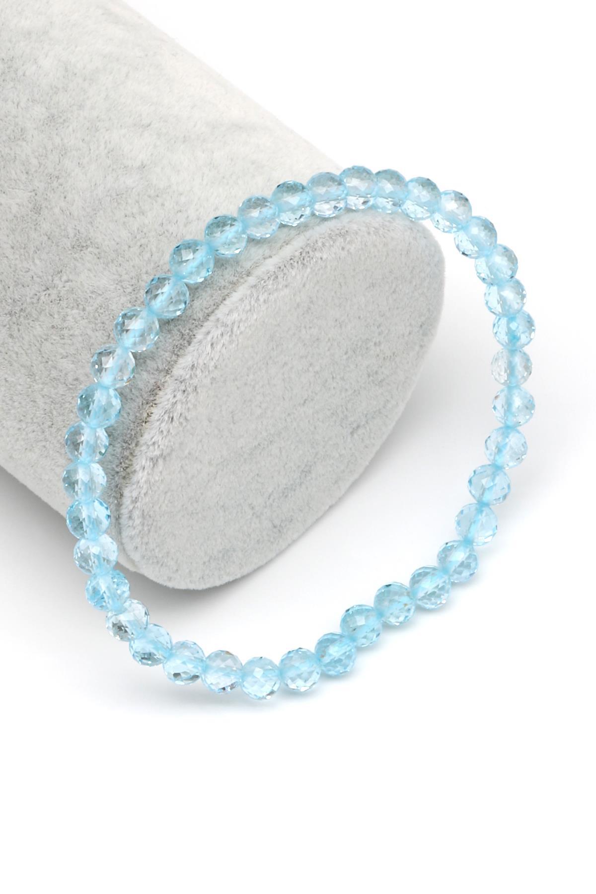Topaz Doğal Taş Bileklik 5 mm Fasetli Küre Kesim