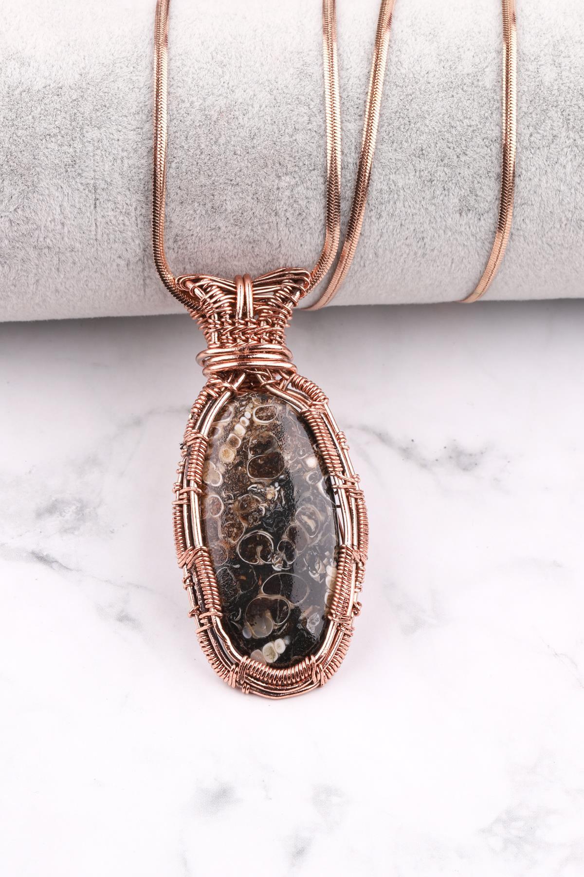 Trutella Agate Doğal Taş Bakır Sarmalı Özel Tasarım Kolye