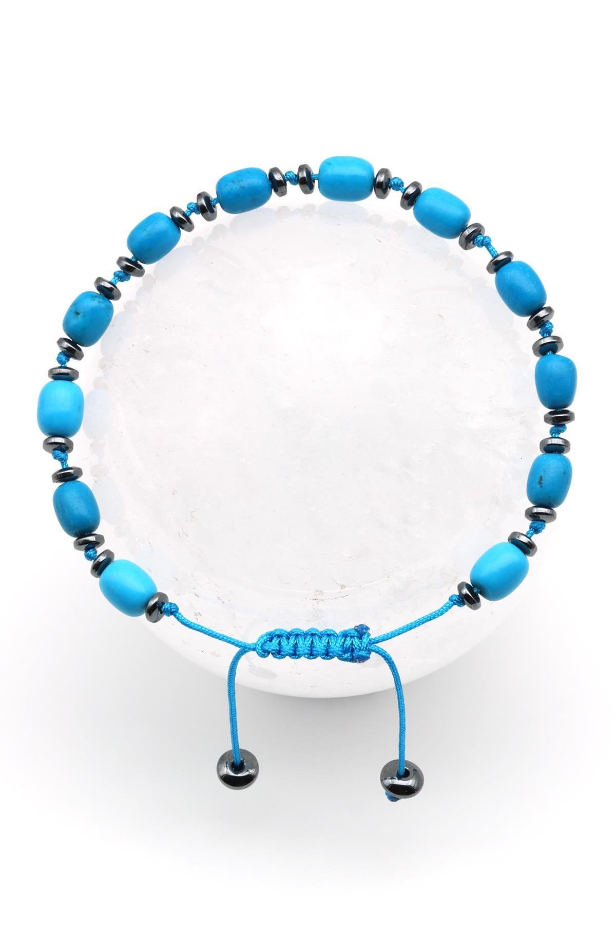 Turkuaz Doğal Taş Makrome Örme Bileklik