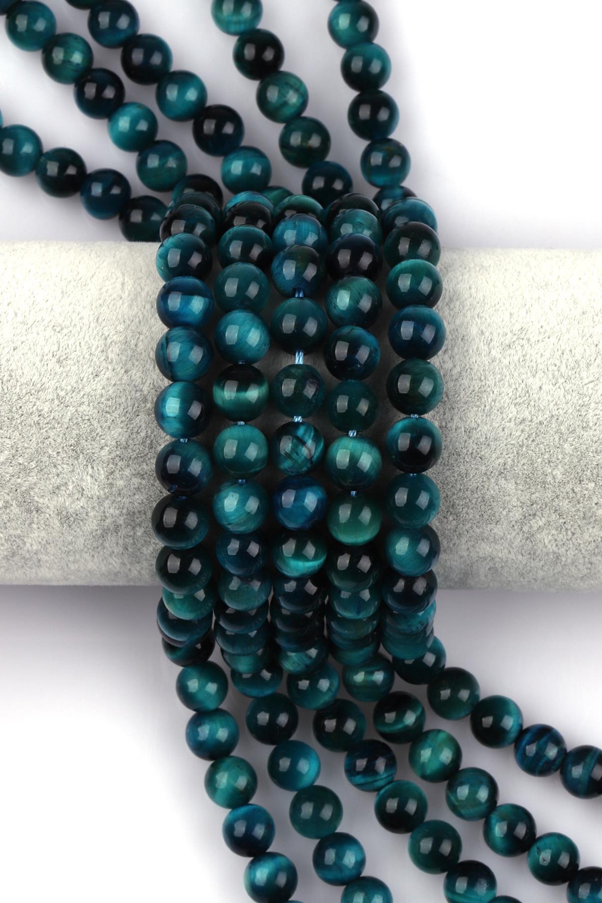 Turkuaz Kaplan Gözü Doğal Taş Dizi 8 mm Küre Kesim