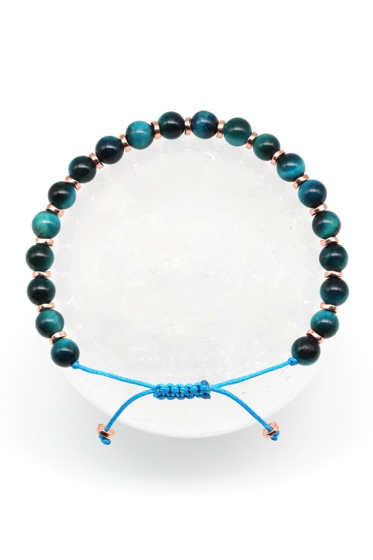 Turkuaz Kaplan Gözü Doğal Taş Makrome Örme Bileklik