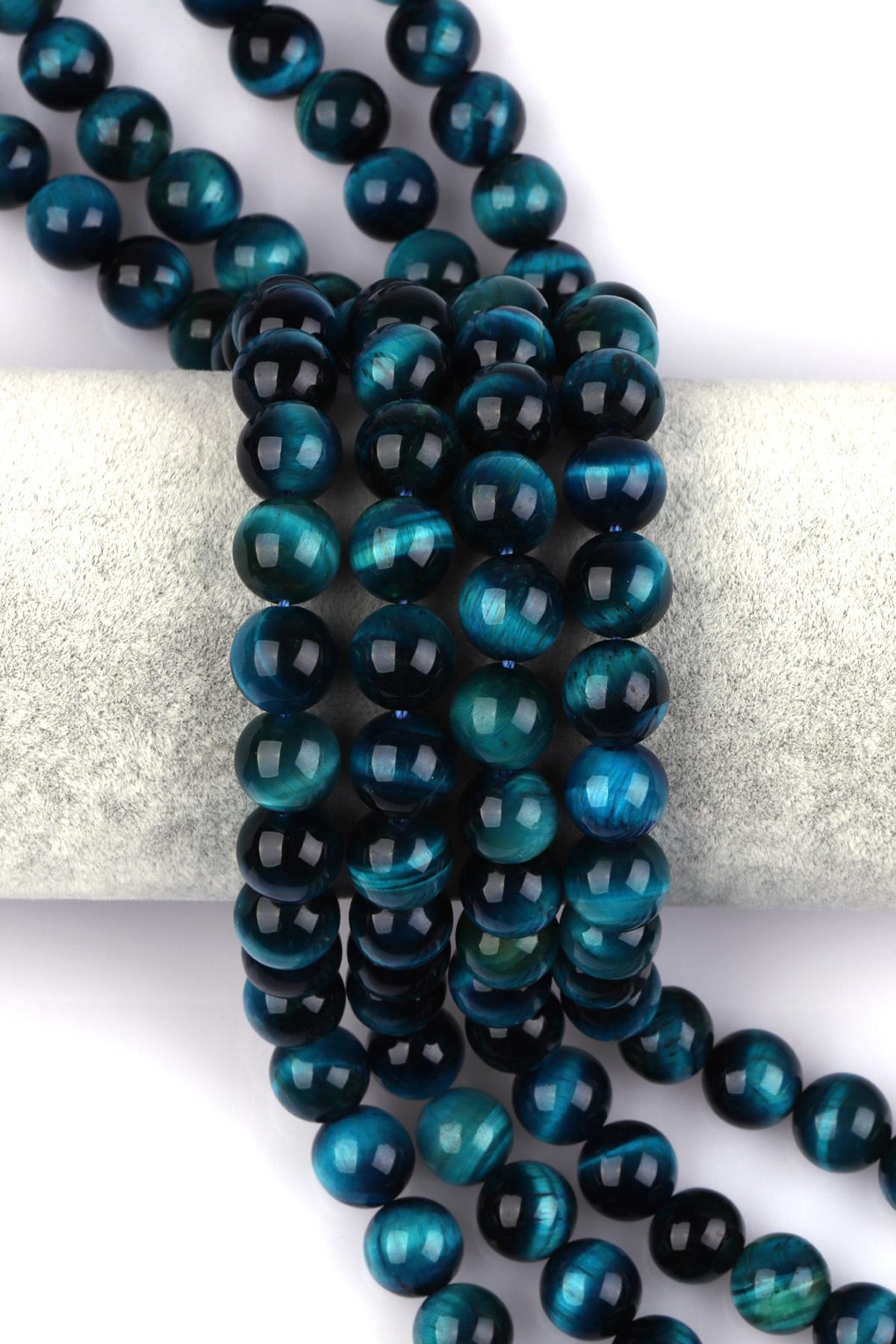 Turkuaz Renkli Kaplan Gözü Doğal Taş Dizi 10 mm Küre Kesim